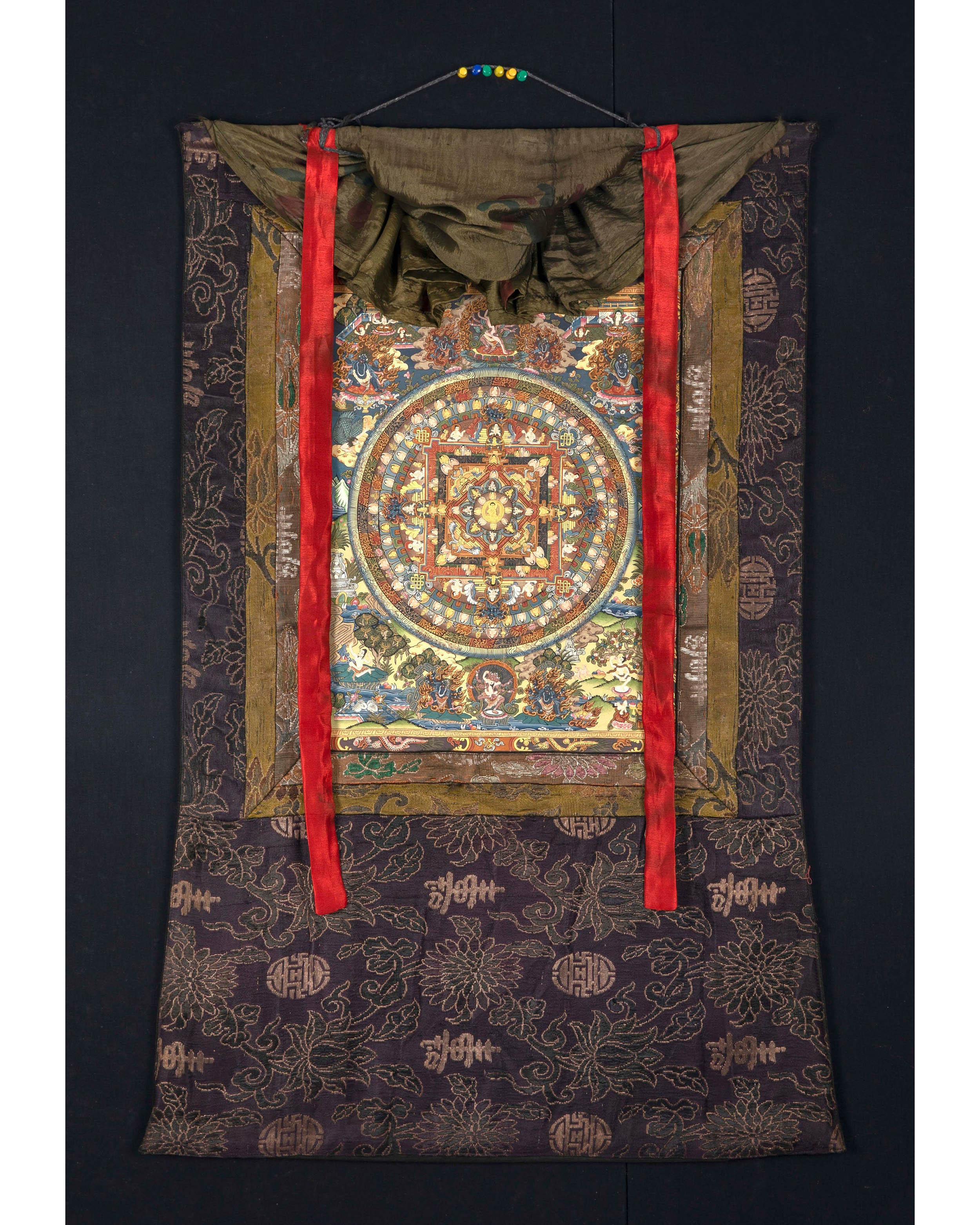 Hand Painted Mandala | Thanka with Brocade Mounted