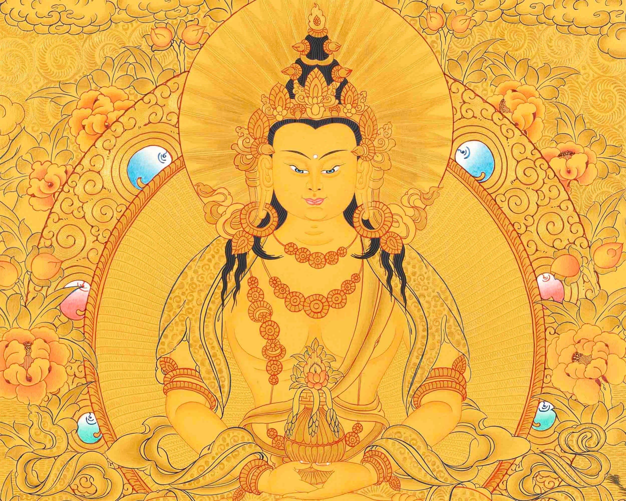 Amitayus Buddha Thangka | Original Hand Painted 24K Gold Style Tibetan Thanka |