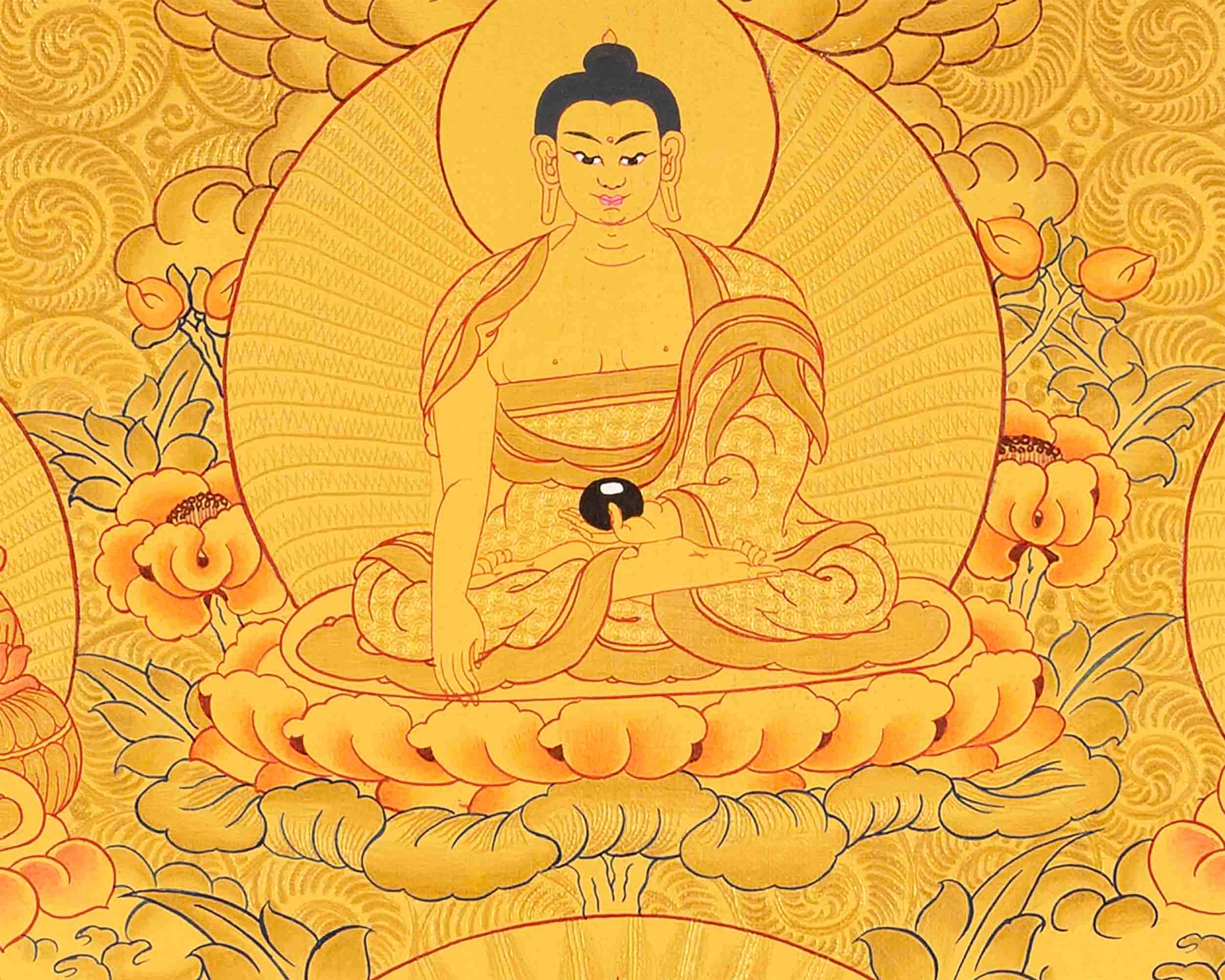 Amitayus Buddha Thangka | Original Hand Painted 24K Gold Style Tibetan Thanka |