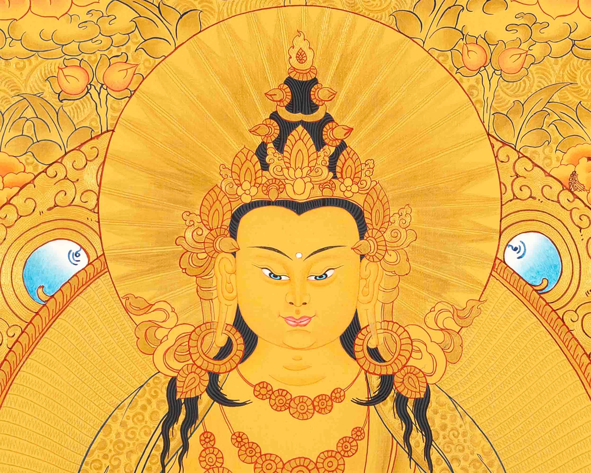 Amitayus Buddha Thangka | Original Hand Painted 24K Gold Style Tibetan Thanka |