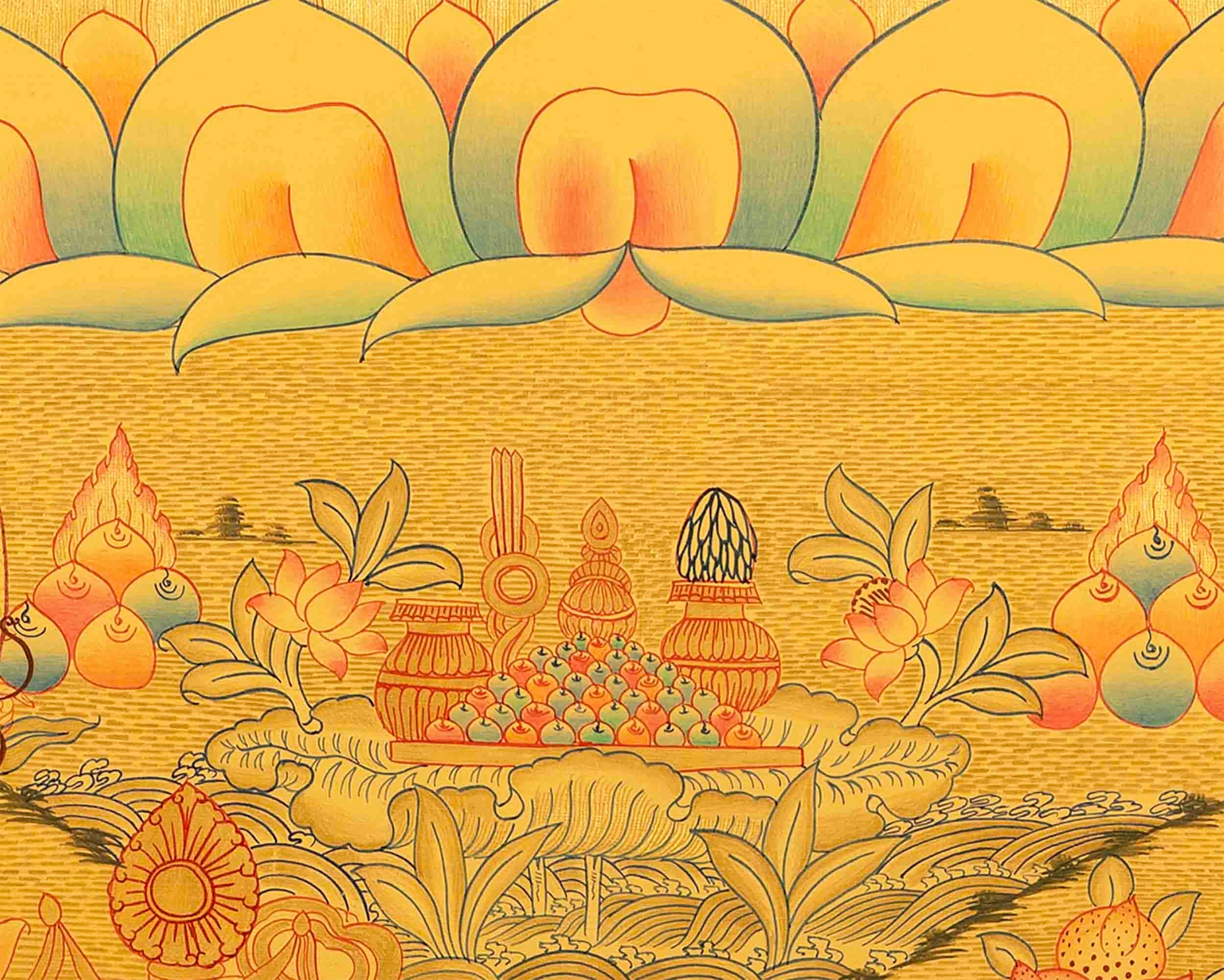 Amitayus Buddha Thangka | Original Hand Painted 24K Gold Style Tibetan Thanka |