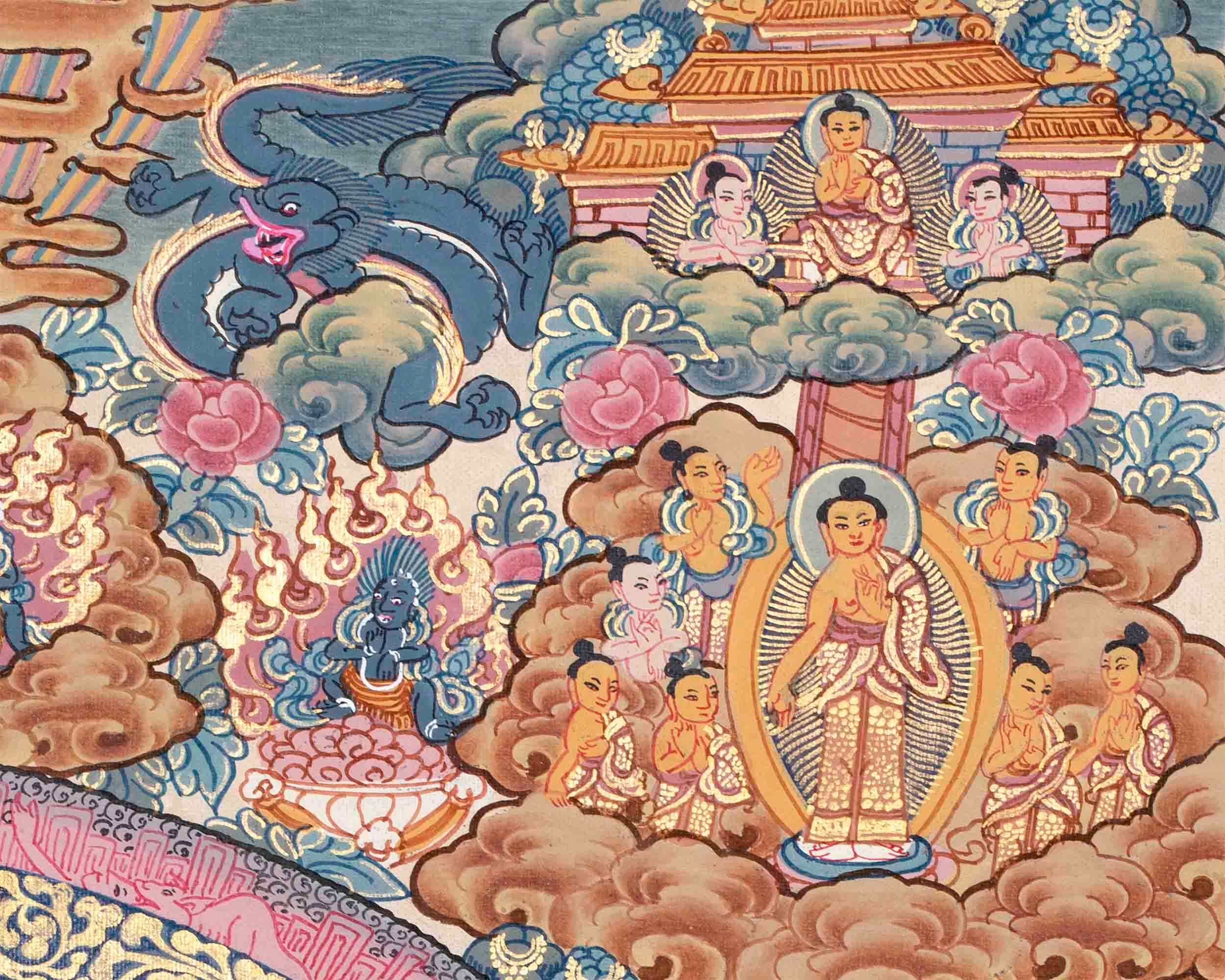 The Sacred Buddha Mandala Embraced by Deities | Handmade Sacred Thangka Painting for Meditation & Good Luck to house |