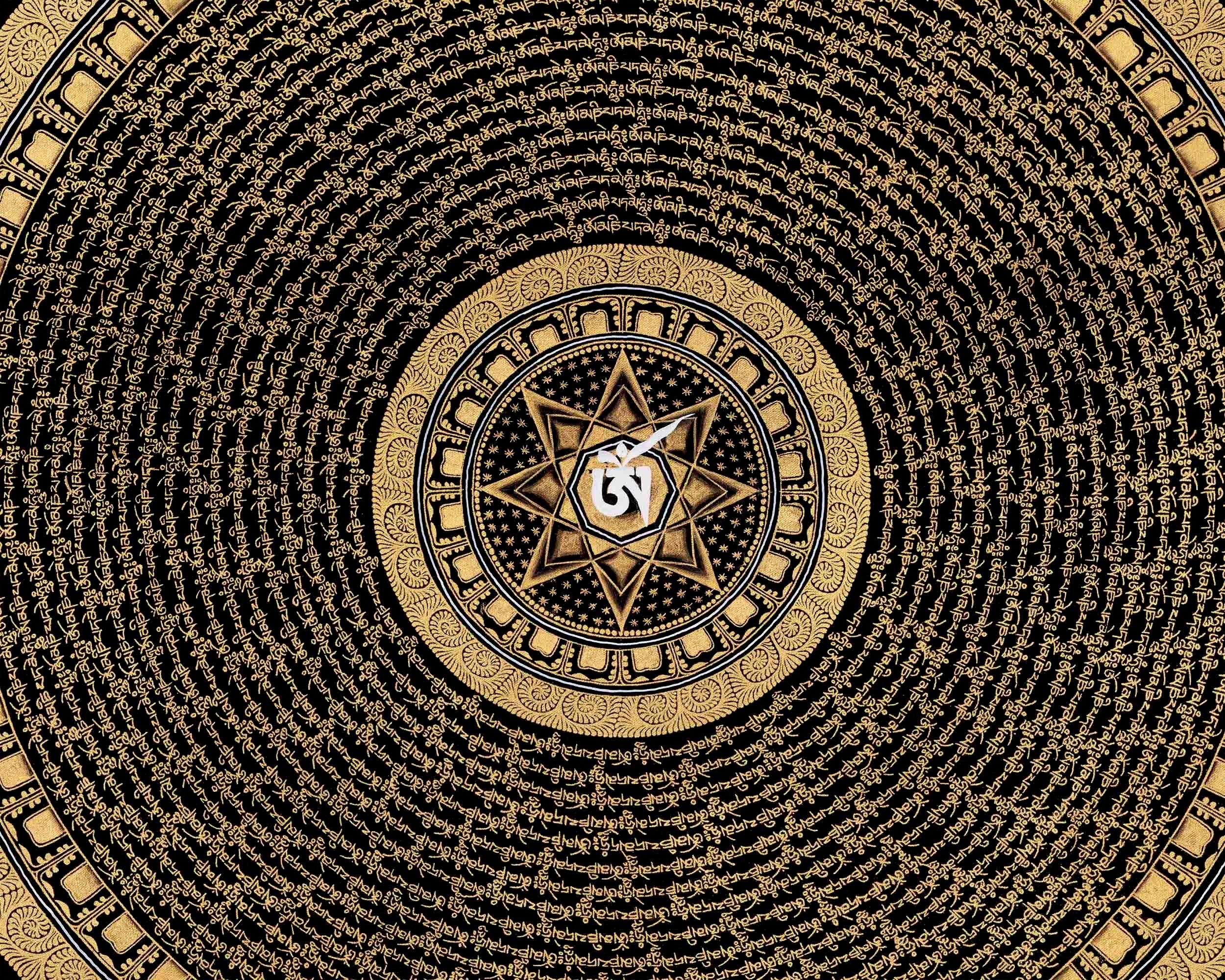 Medium Large Sized Om Mantra Mandala Thangka | Genuine Hand Painted Om Mani Padme Hum Thanka