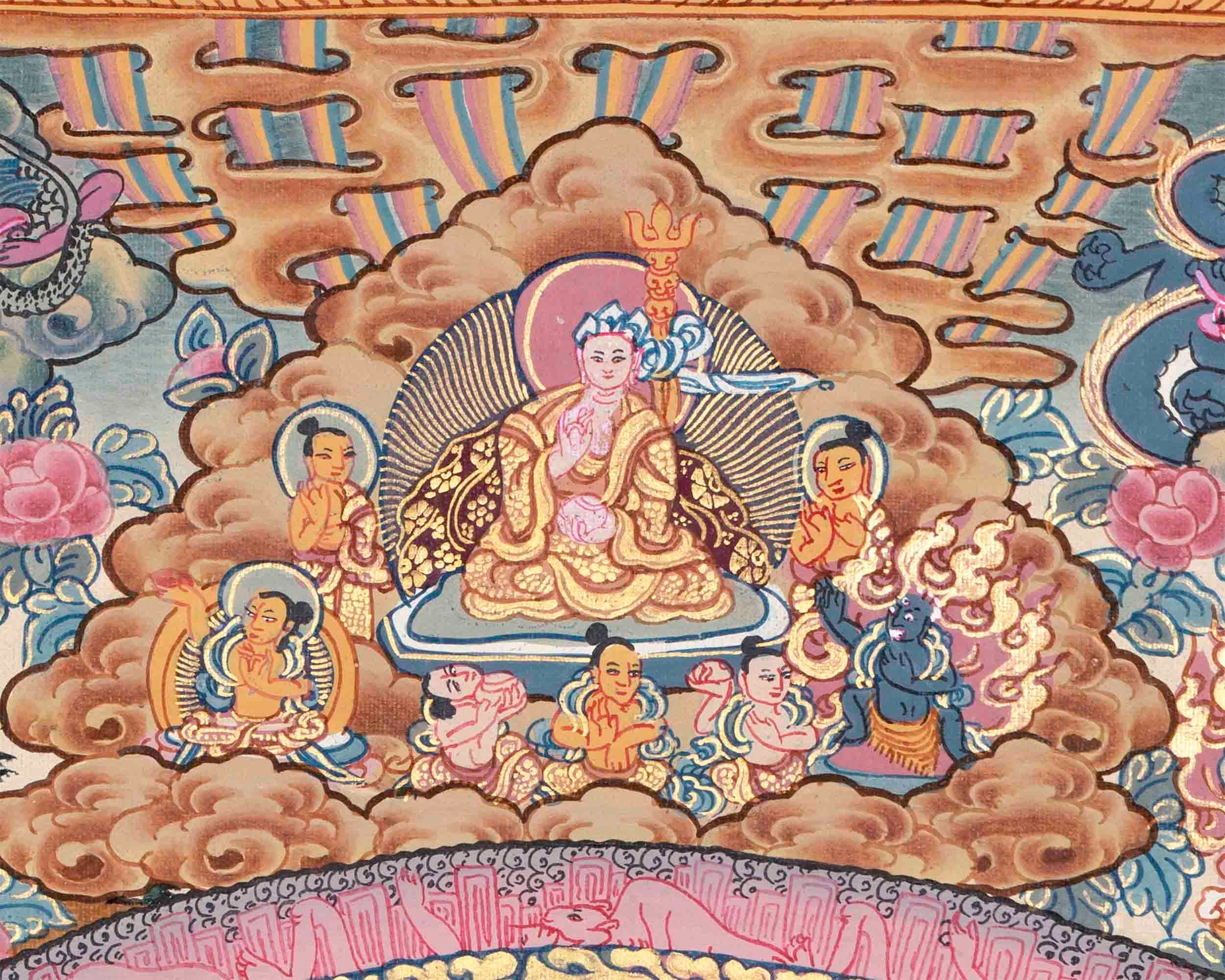 The Sacred Buddha Mandala Embraced by Deities | Handmade Sacred Thangka Painting for Meditation & Good Luck to house |