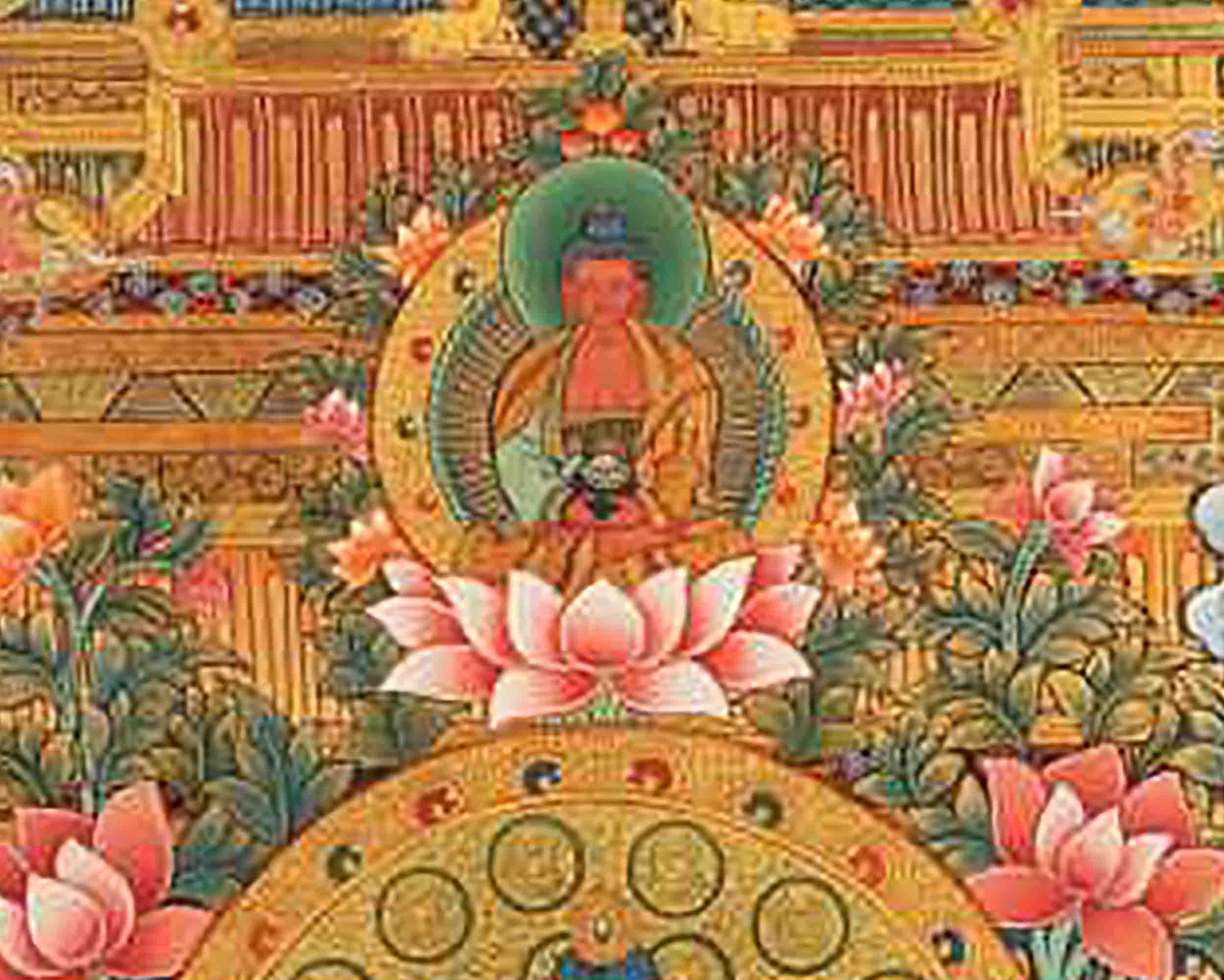Avalokiteshvara Chengrezig Thangka With Amitabha Buddha | Vajrayana Buddhism Painting