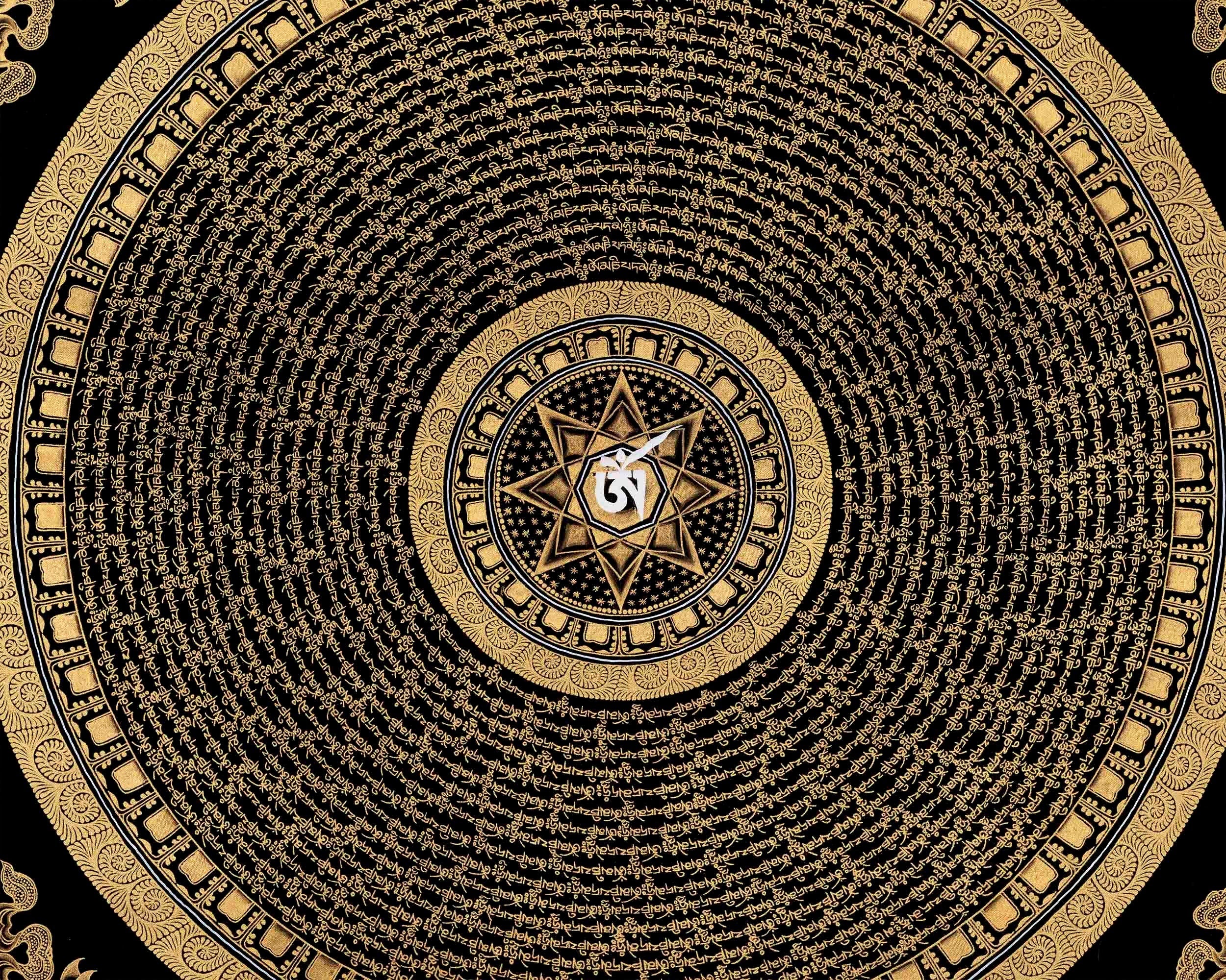 Medium Large Sized Om Mantra Mandala Thangka | Genuine Hand Painted Om Mani Padme Hum Thanka