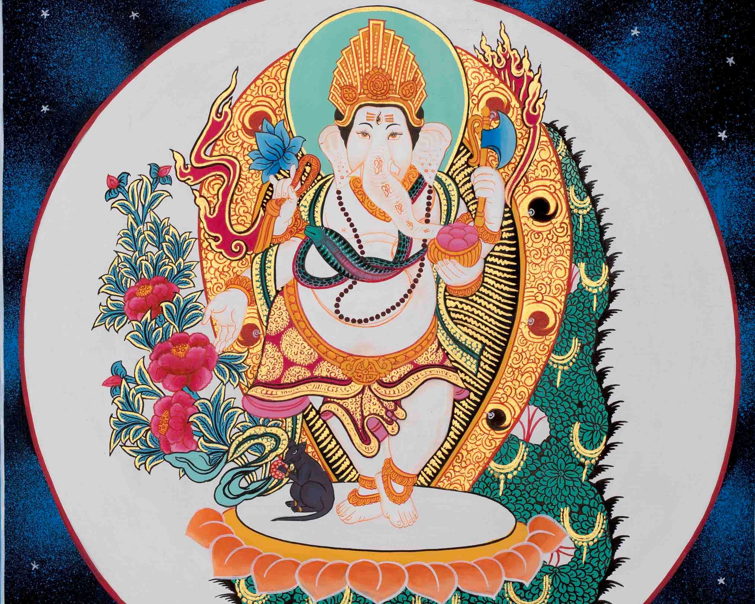 Ganesh Thangka Art | Original Hand Painted Thangka | Hindu Deity Art for your Peace