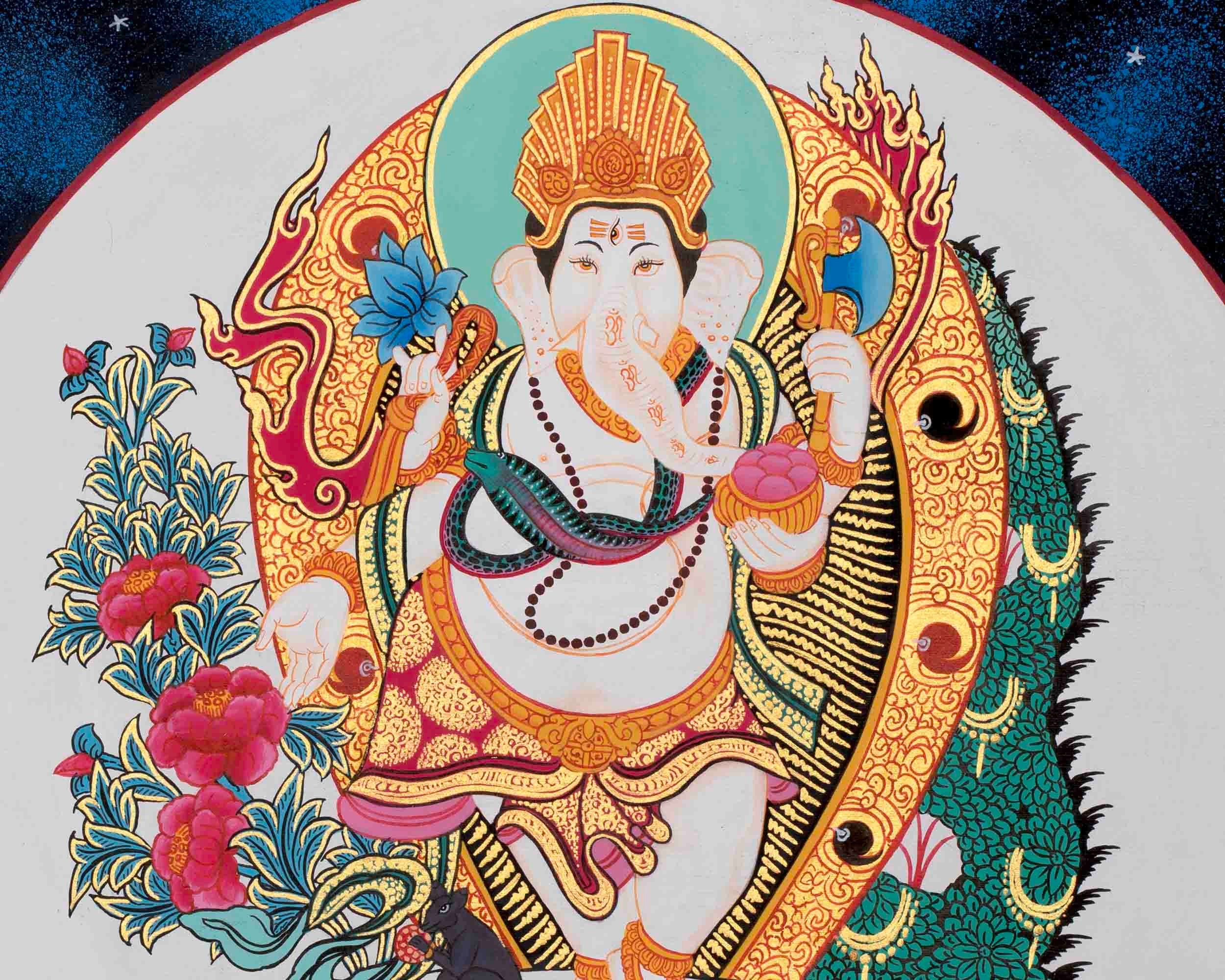 Ganesh Thangka Art | Original Hand Painted Thangka | Hindu Deity Art for your Peace