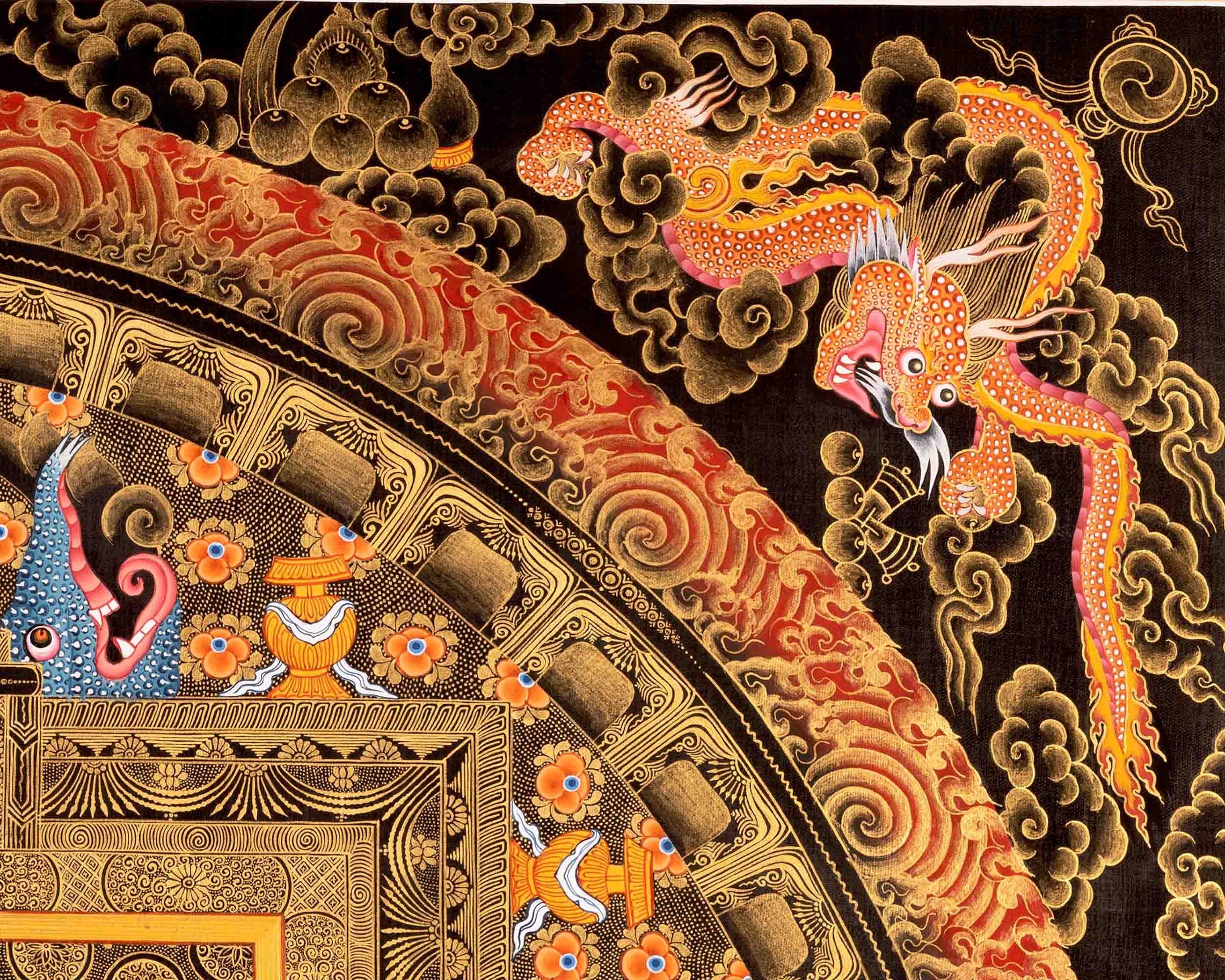 Sacred Dzambala Mandala | Original Hand Painted Wealth Deity Wall Decor Painting