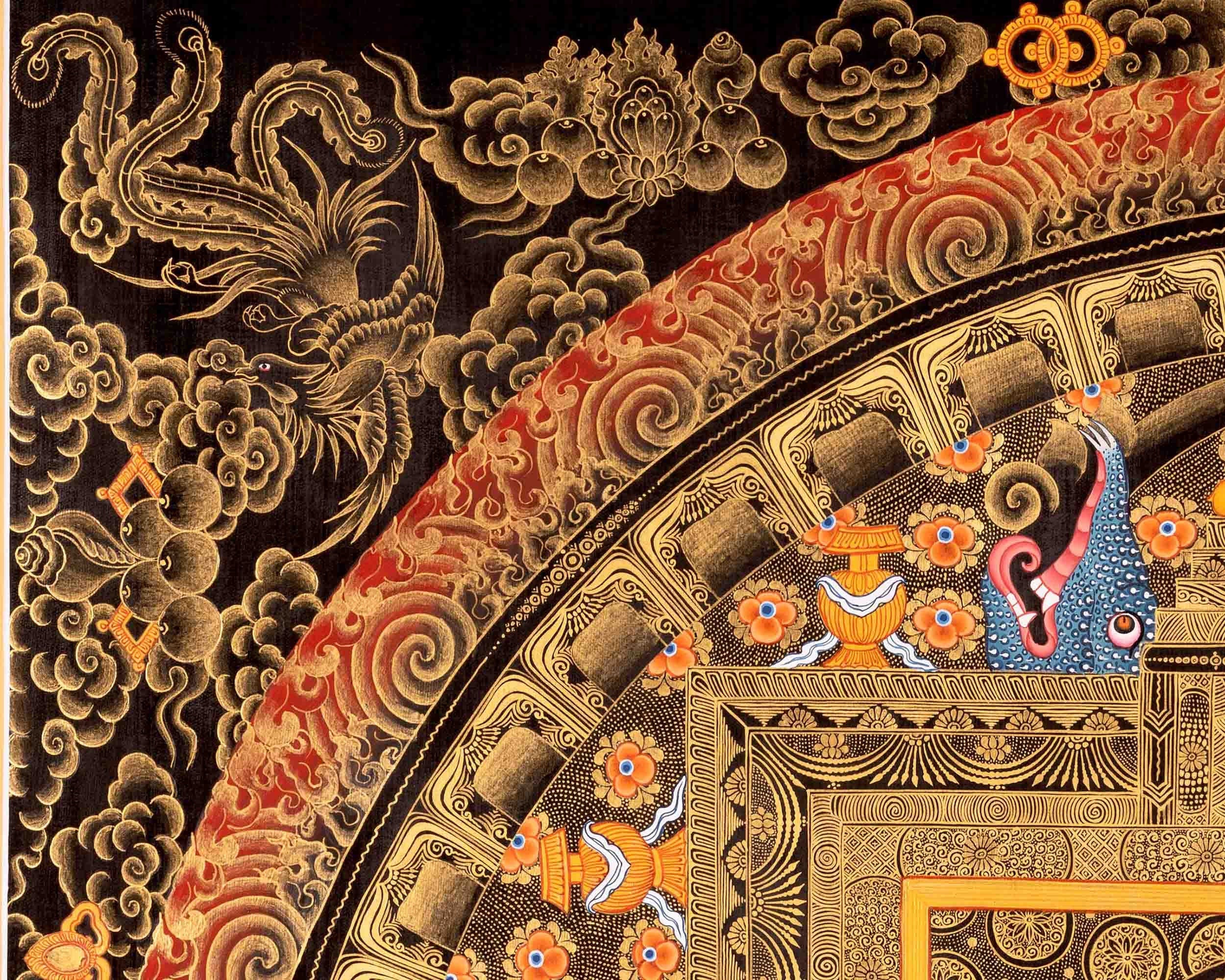 Sacred Dzambala Mandala | Original Hand Painted Wealth Deity Wall Decor Painting