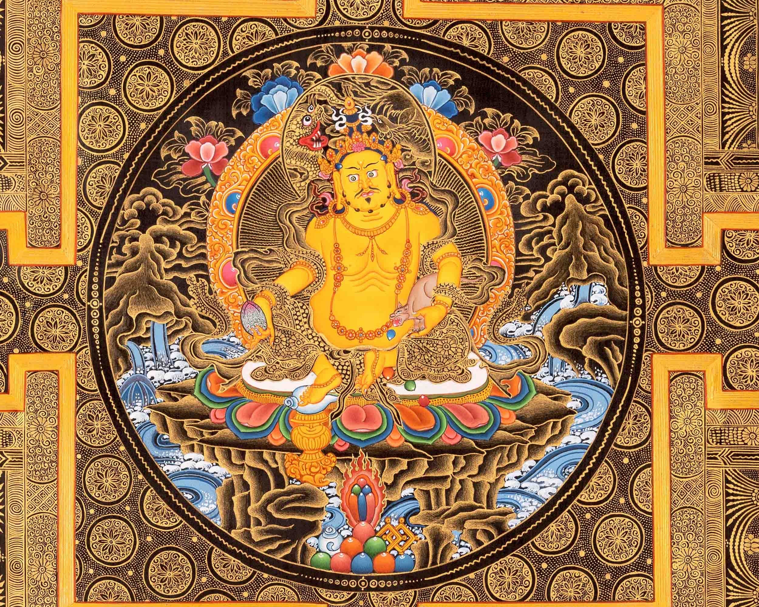 Sacred Dzambala Mandala | Original Hand Painted Wealth Deity Wall Decor Painting