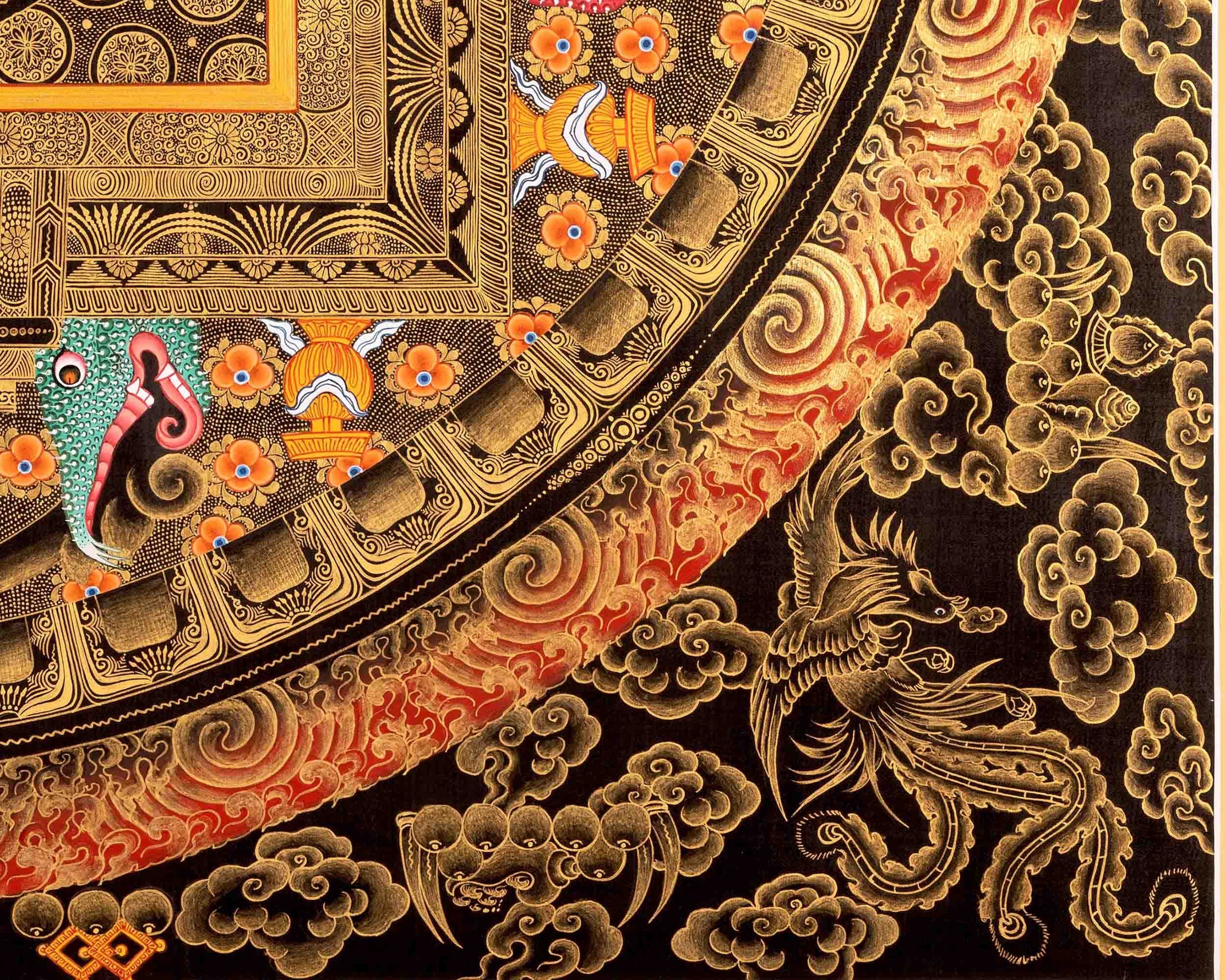 Sacred Dzambala Mandala | Original Hand Painted Wealth Deity Wall Decor Painting