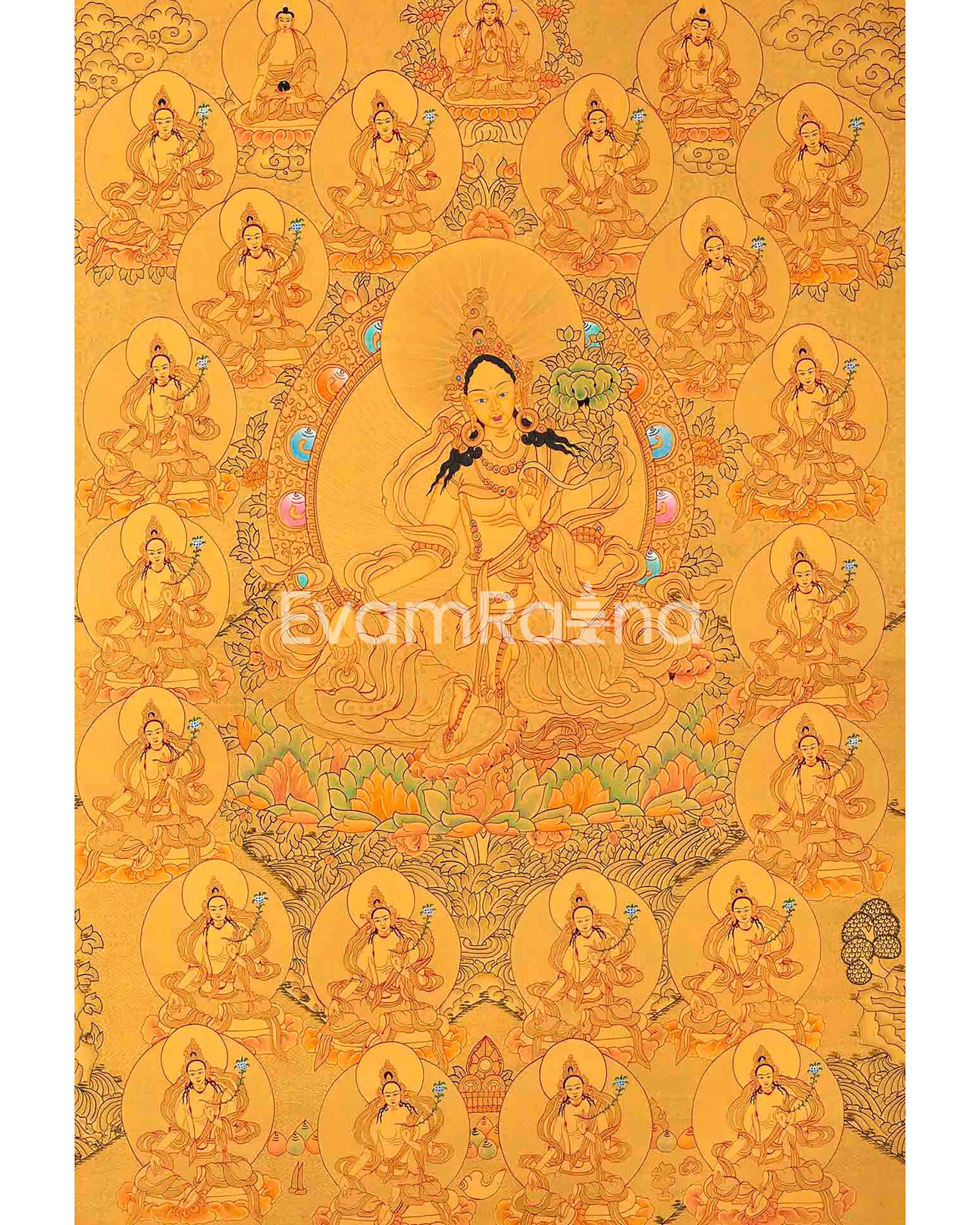 Full 24K Gold Style 21 Green Tara Thangka | Fine Quality | Green Tara Goddess |