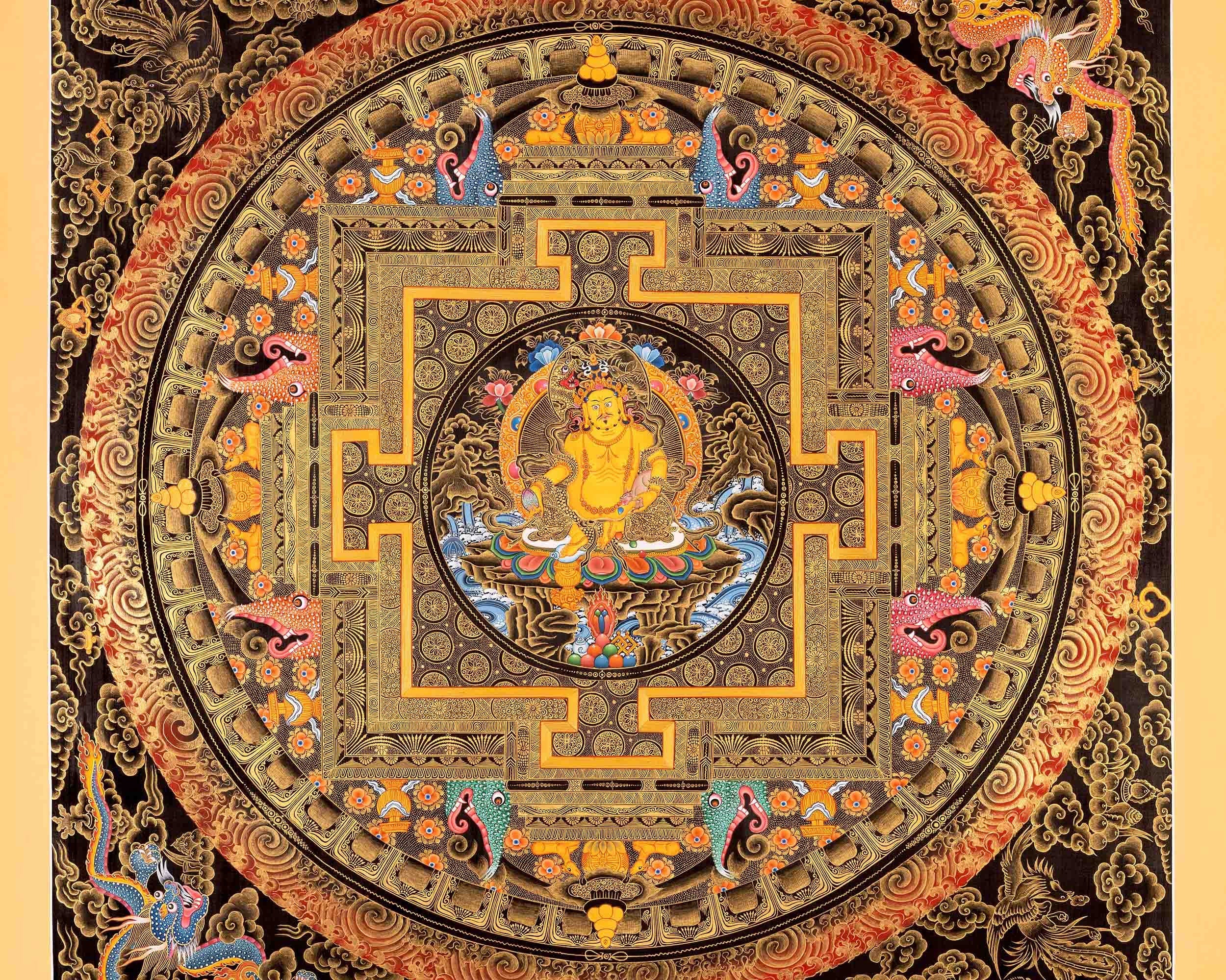 Sacred Dzambala Mandala | Original Hand Painted Wealth Deity Wall Decor Painting