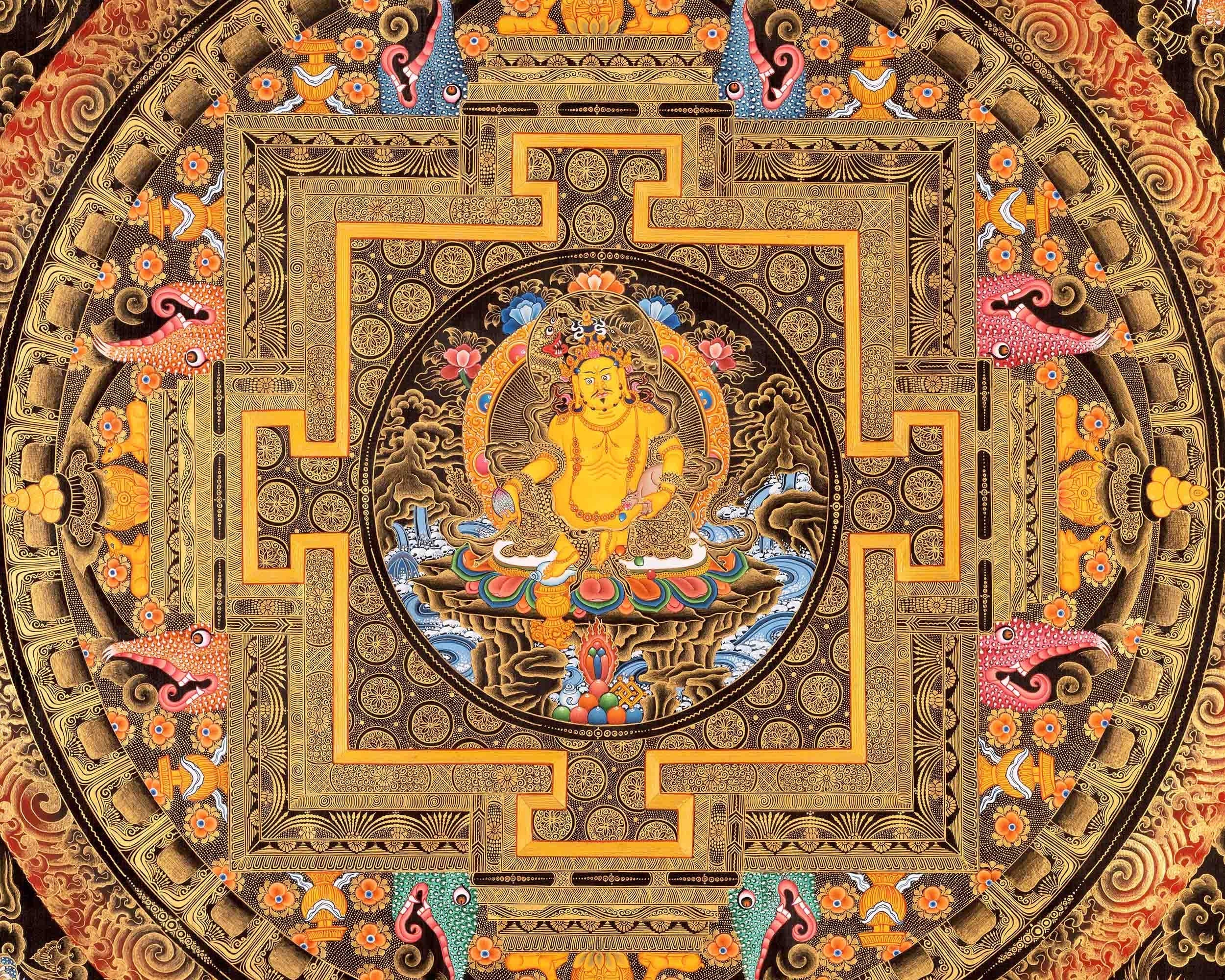 Sacred Dzambala Mandala | Original Hand Painted Wealth Deity Wall Decor Painting