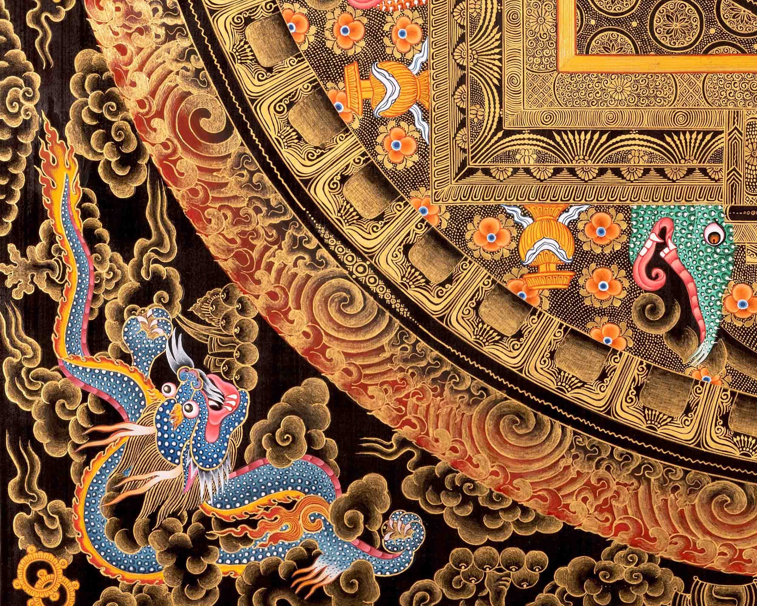 Sacred Dzambala Mandala | Original Hand Painted Wealth Deity Wall Decor Painting