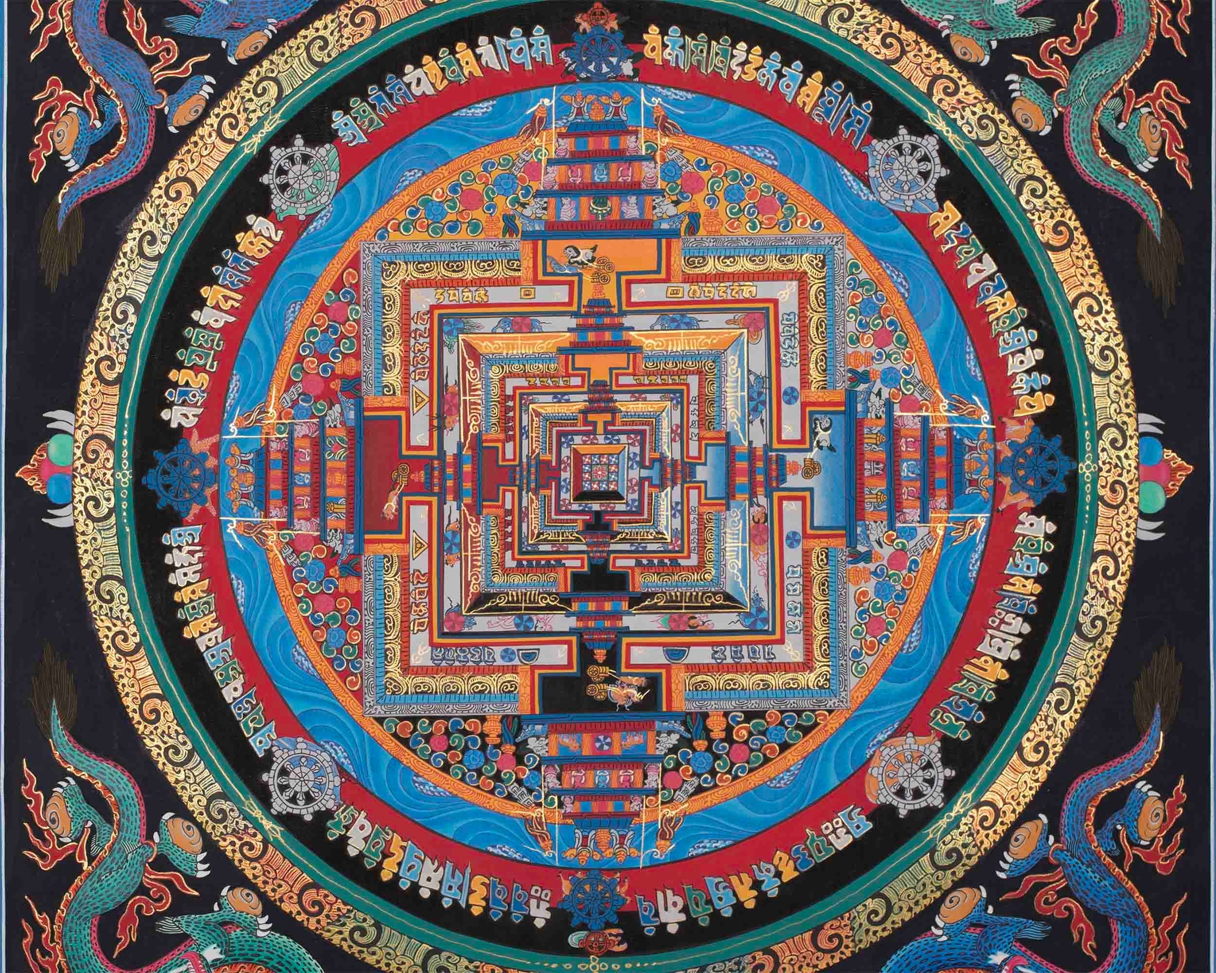 Dragon Kalachakra Mandala Thangka | Wall Hanging Yoga Meditation Canvas Art