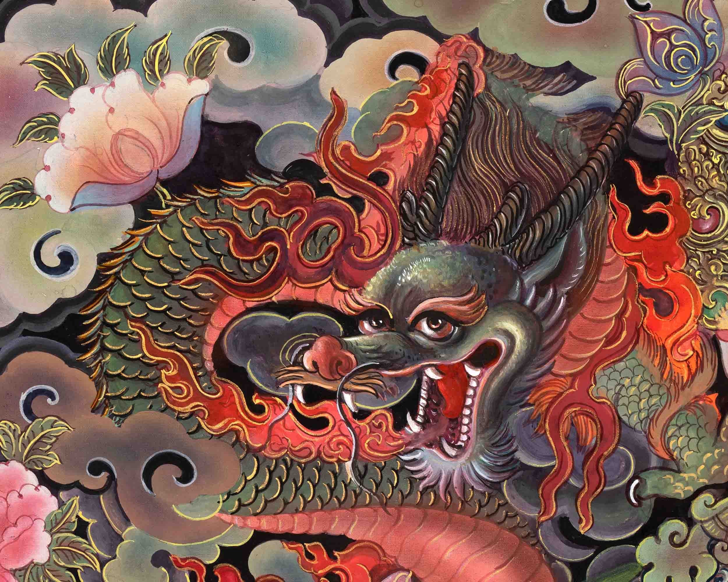 Original Hand Painted Hight Quality Manjushree Thangka | Flaming Sword Of Wisdom Bodhisattva |