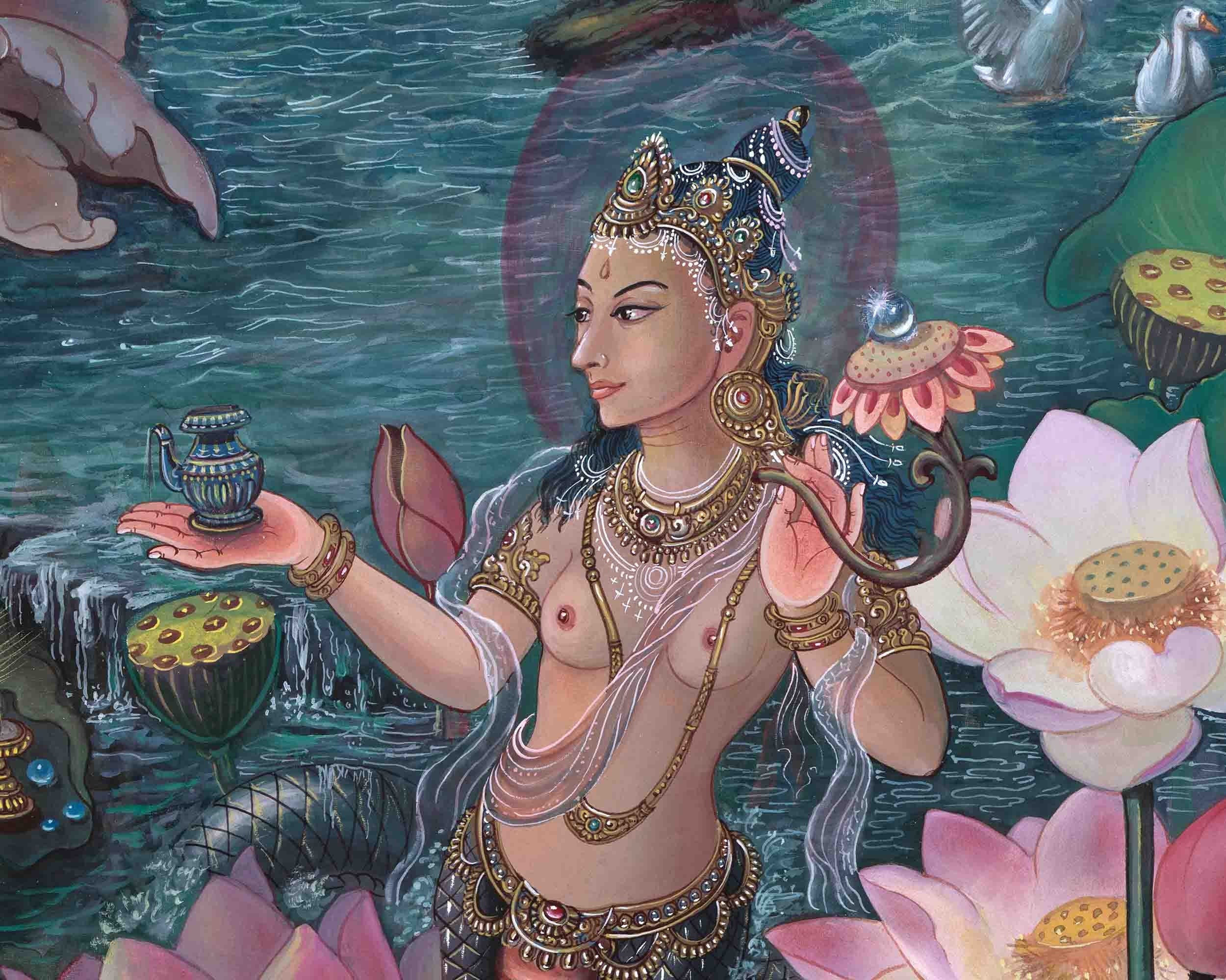 Original Hand Painted White Tara Thangka Art | Tibetan Buddhist Religious Painting