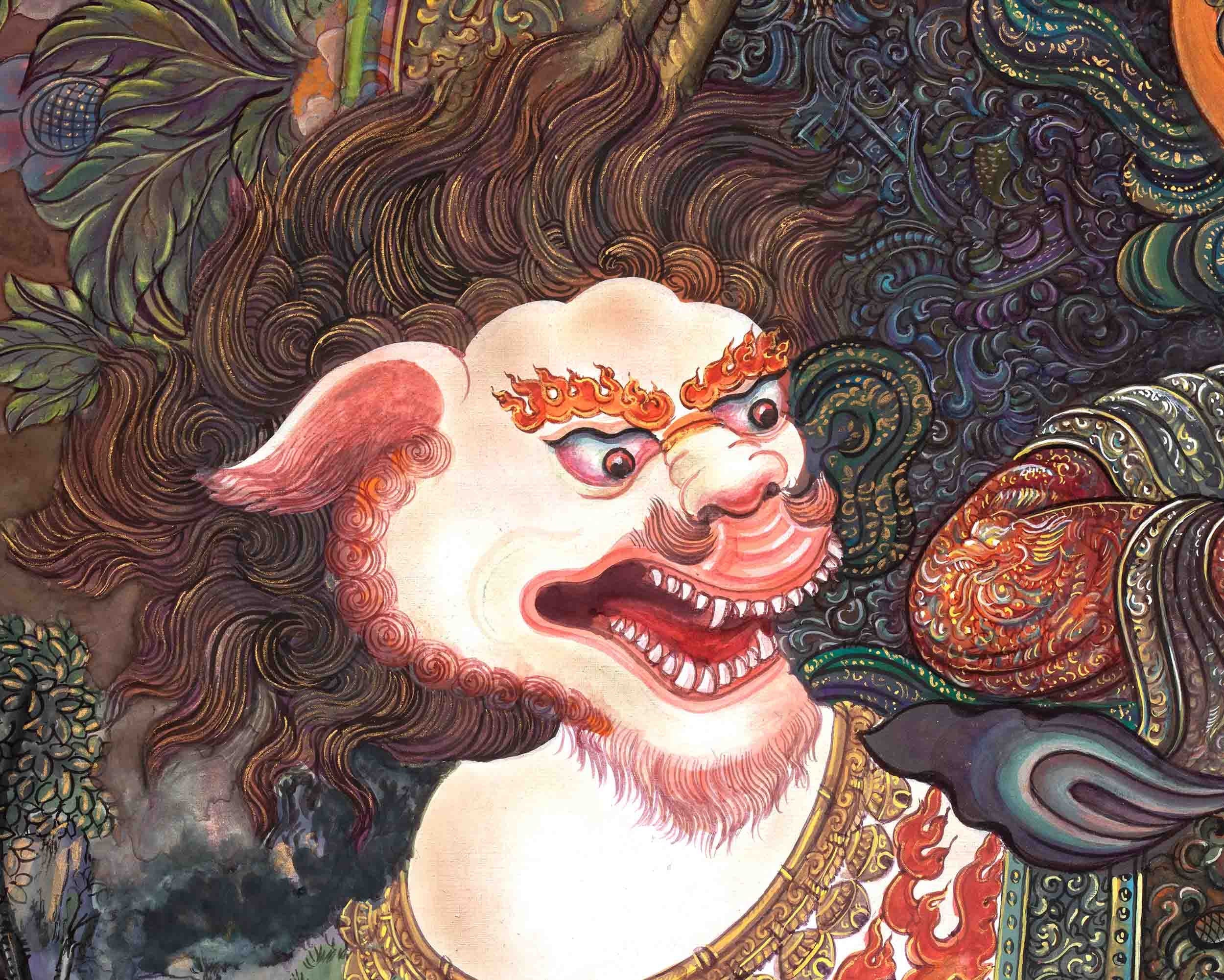 Original Hand Painted Hight Quality Manjushree Thangka | Flaming Sword Of Wisdom Bodhisattva |