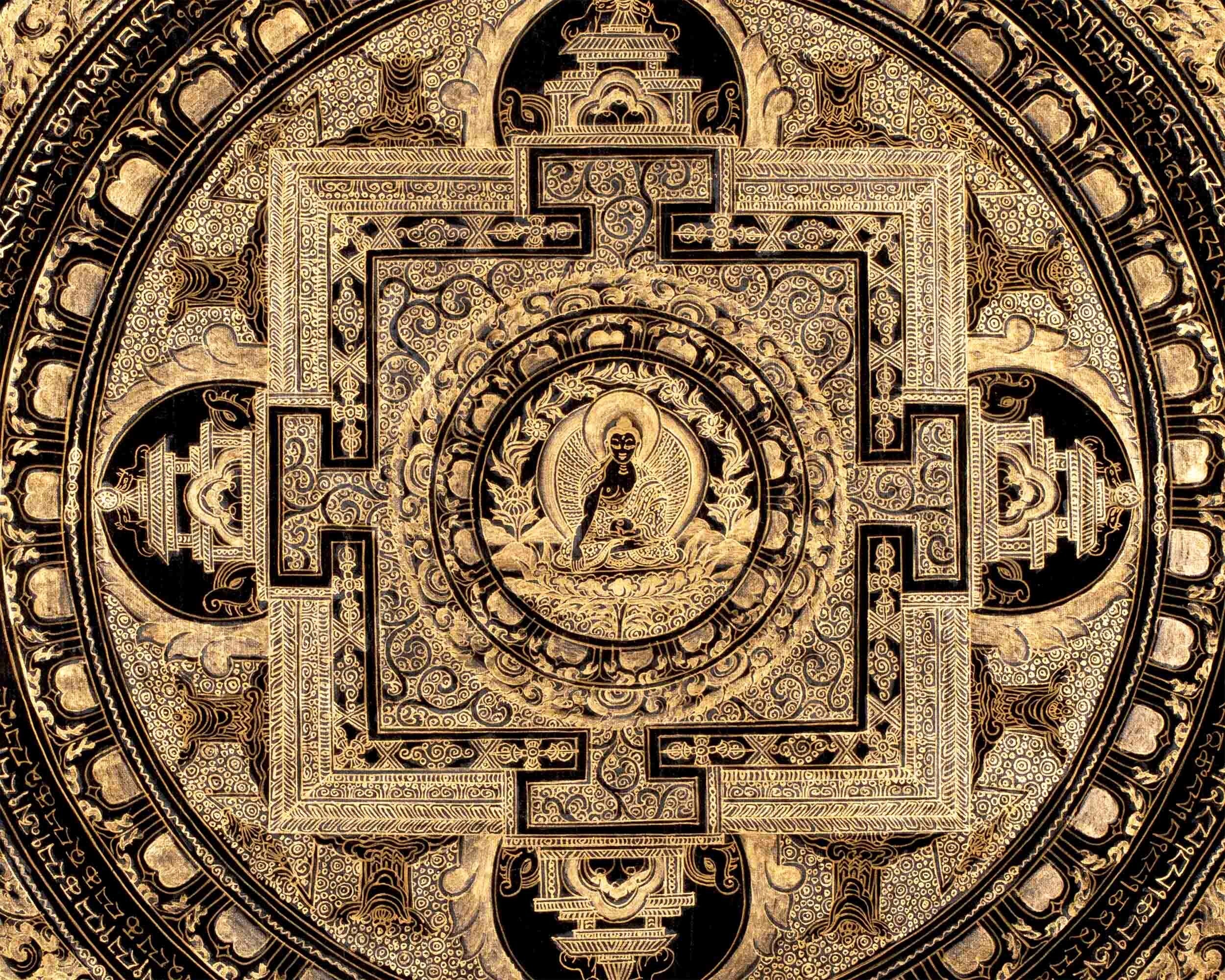 Black and Gold Style Shakyamuni Buddha Mandala | Wall Hanging Meditation Art