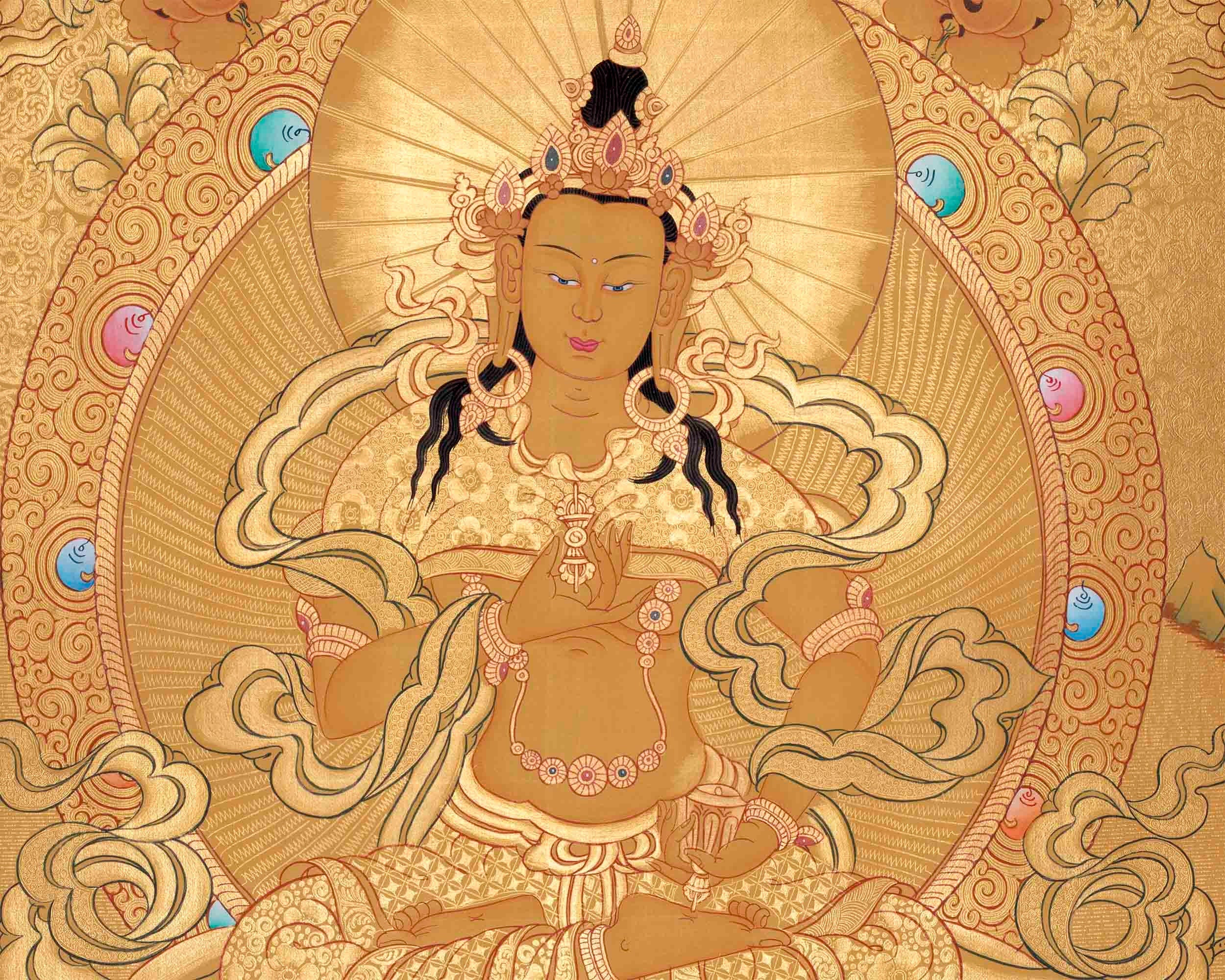 Original Full Gold Style Vajrasattva Thangka | Hand-Painted Thanka