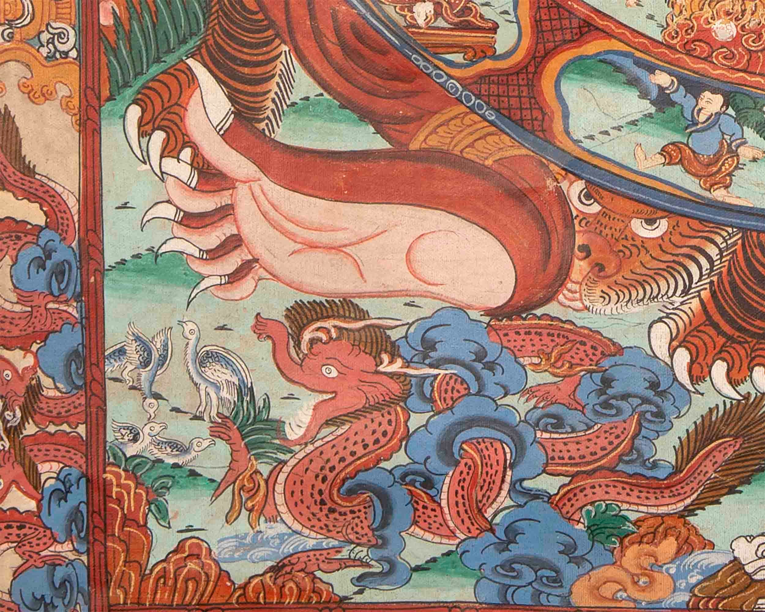 Oil Varnished Bhavachakra, Wheel of Life Mandala Thangka With Brocade | Thangka Painting