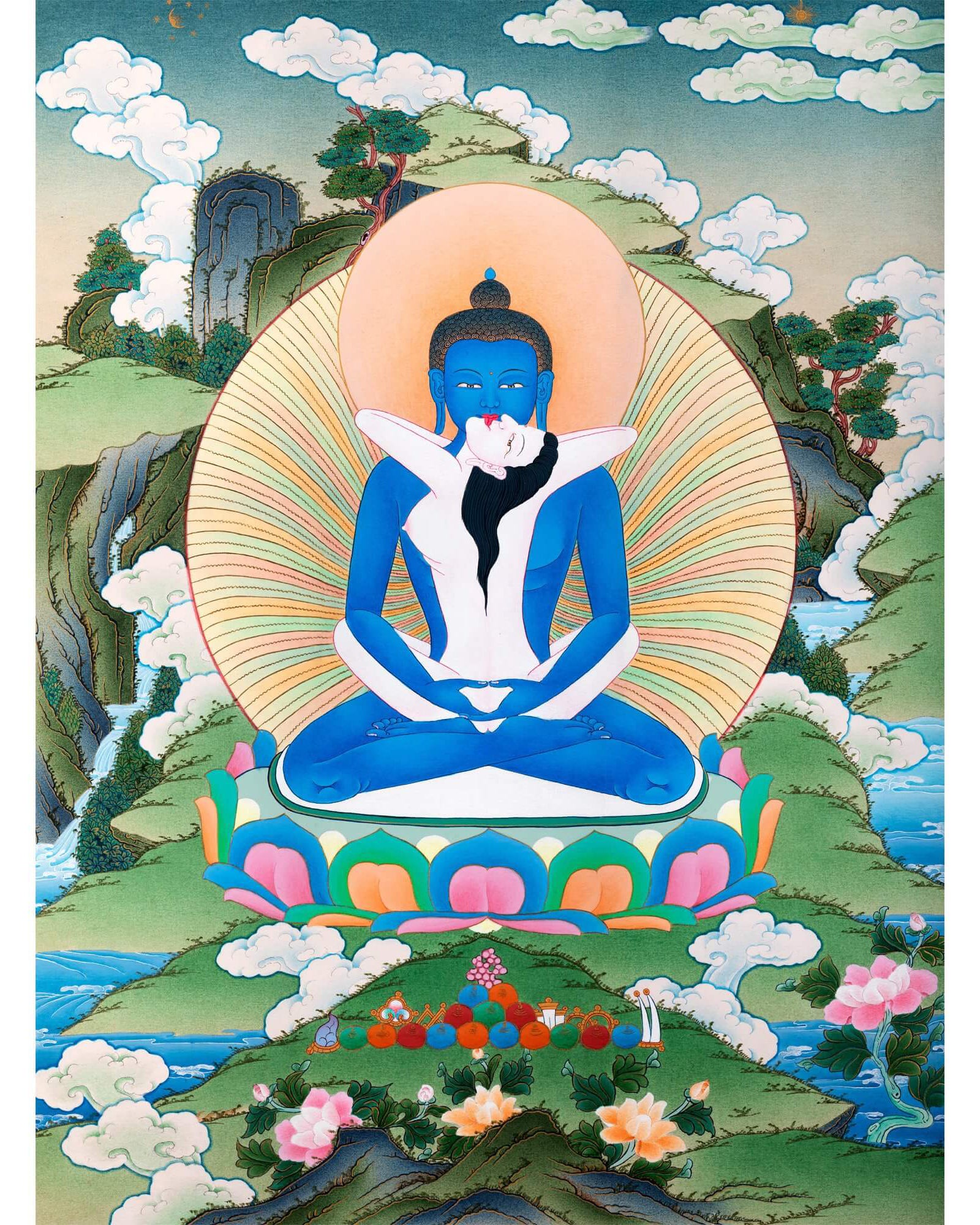 Samantabadra Thangka, Tibetan Buddha Painting, Traditionally Hand Painted in Pure 24K Gold