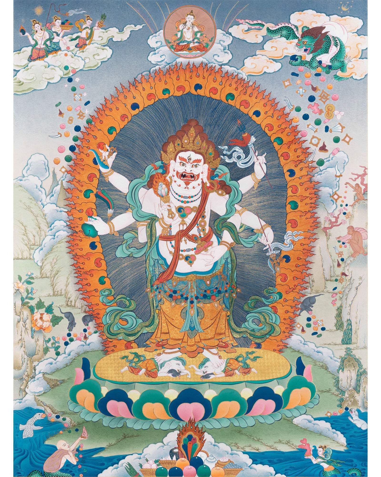 White Mahakala Thangka, Hand Painted Tibetan thangka Painting