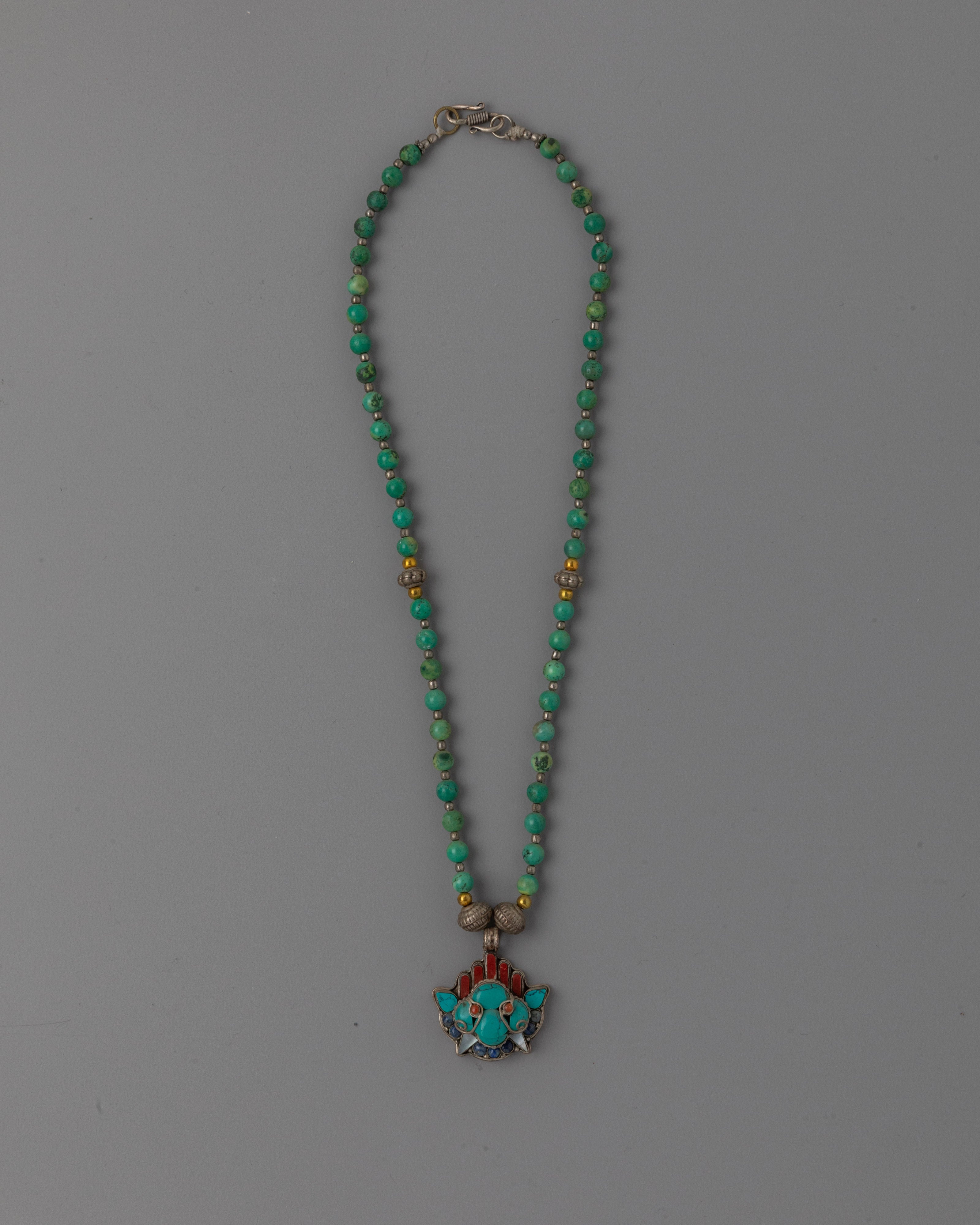 Silver Beaded Locket with Turquoise