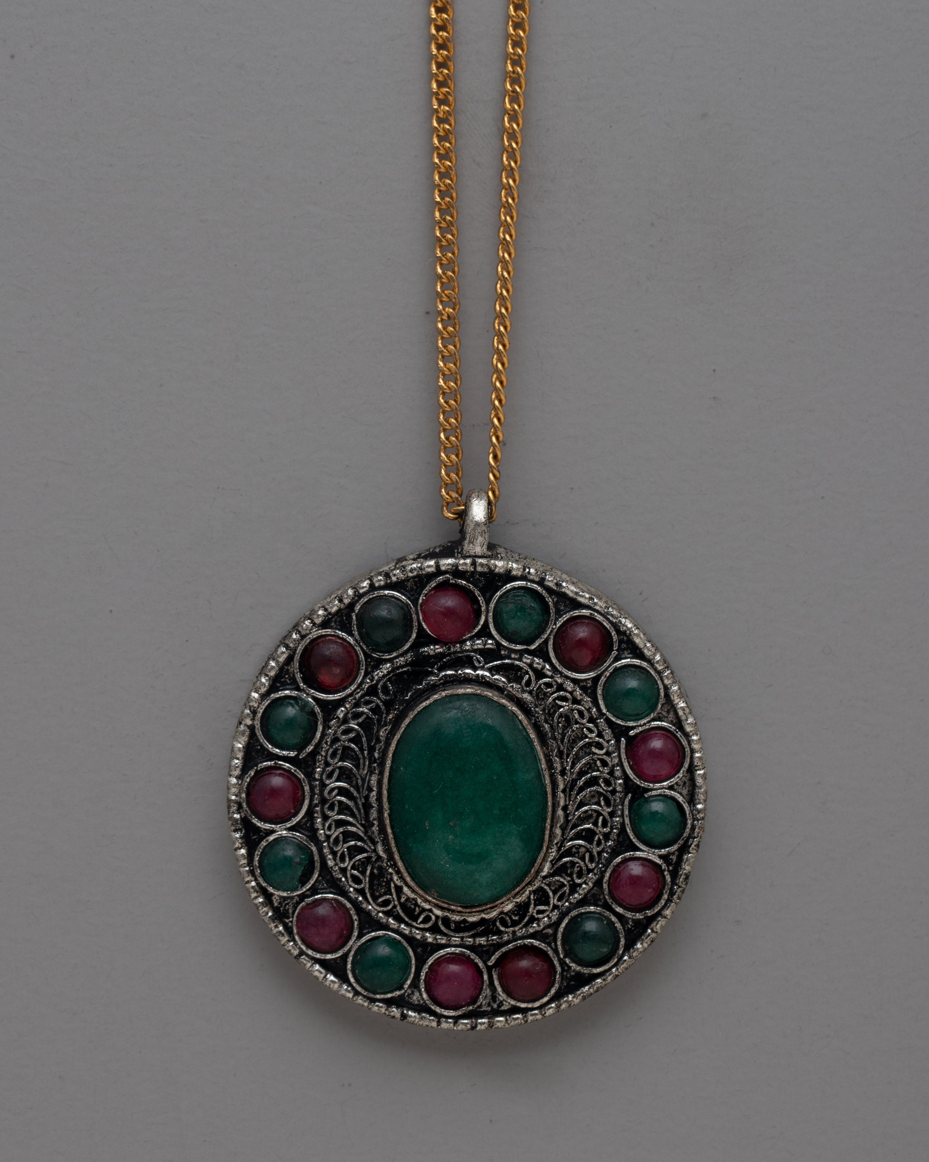 Brass Locket with Coral and Turquoise Accents