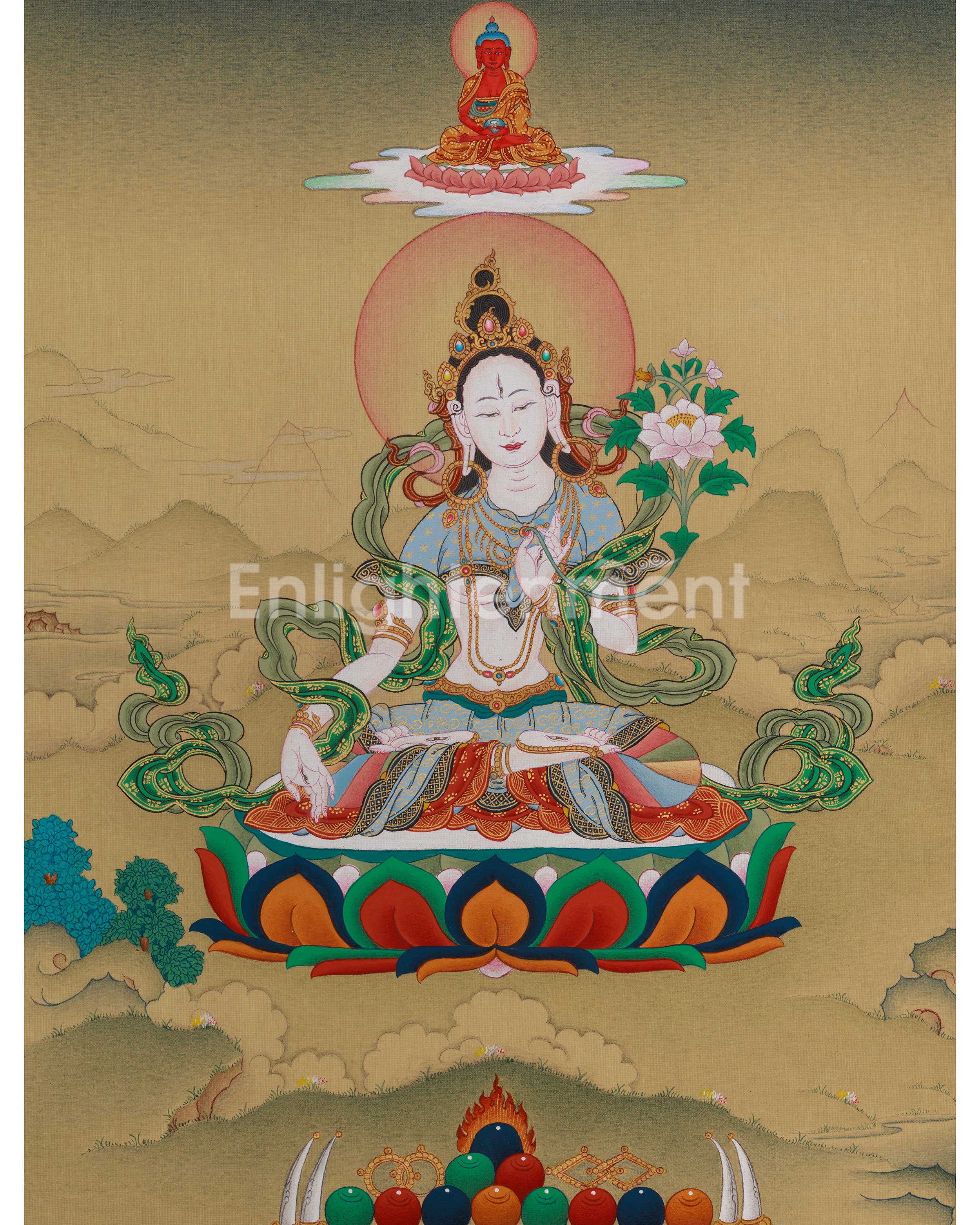 longevity Deity White Tara With Amitabha Buddha