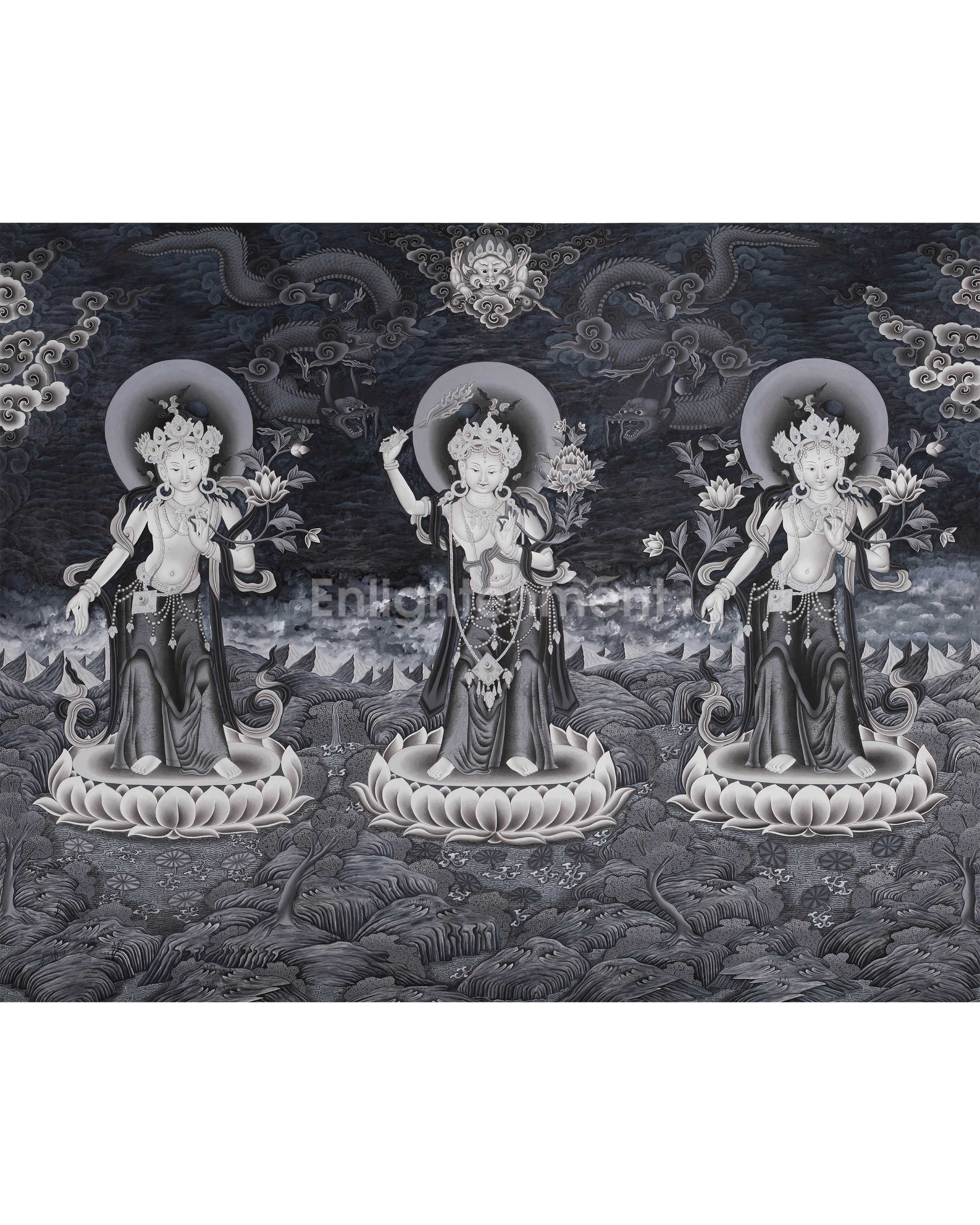 manjushri with white tara and green tara