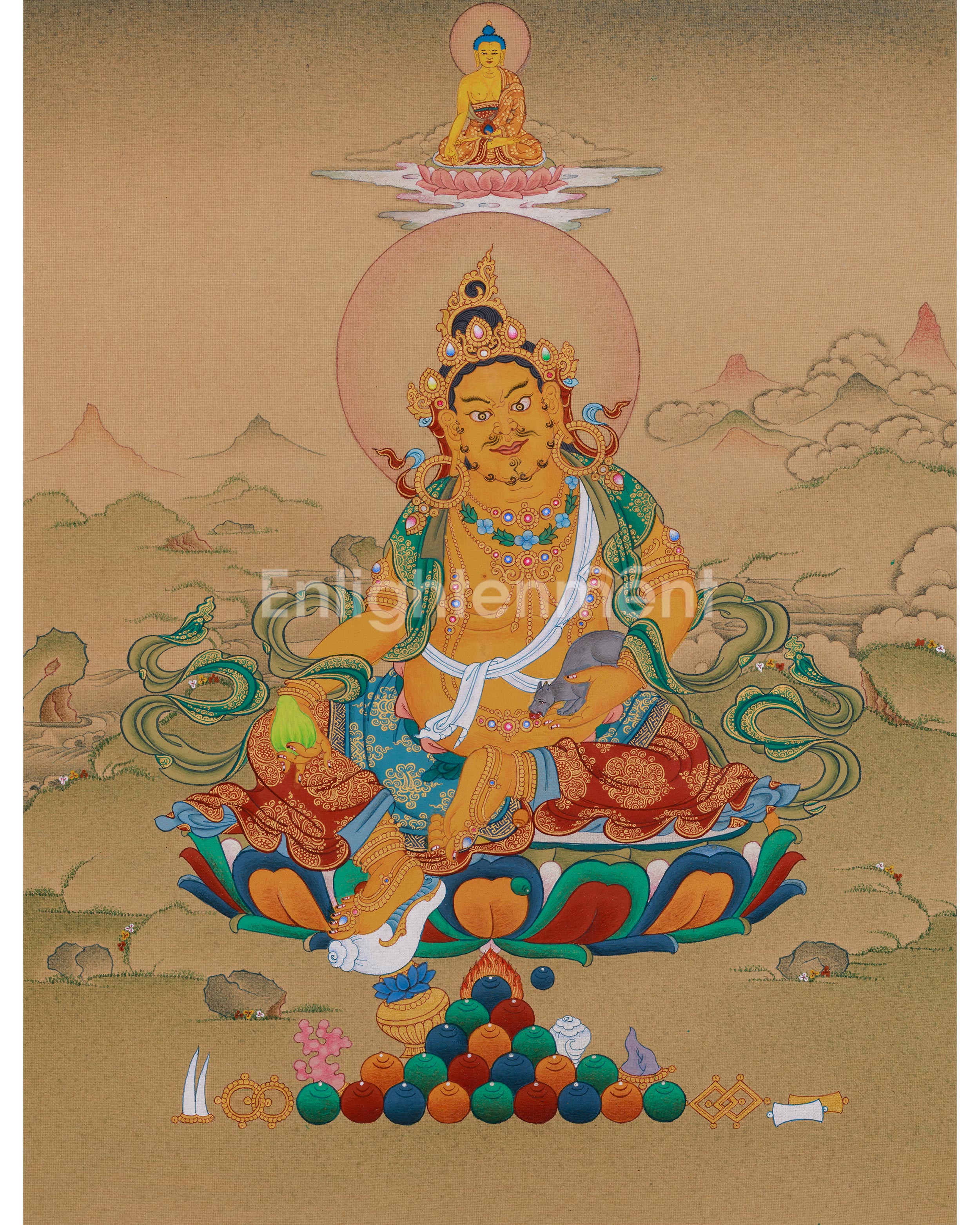 Sacred Thangka of Dzambhala with Ratna Sambhava