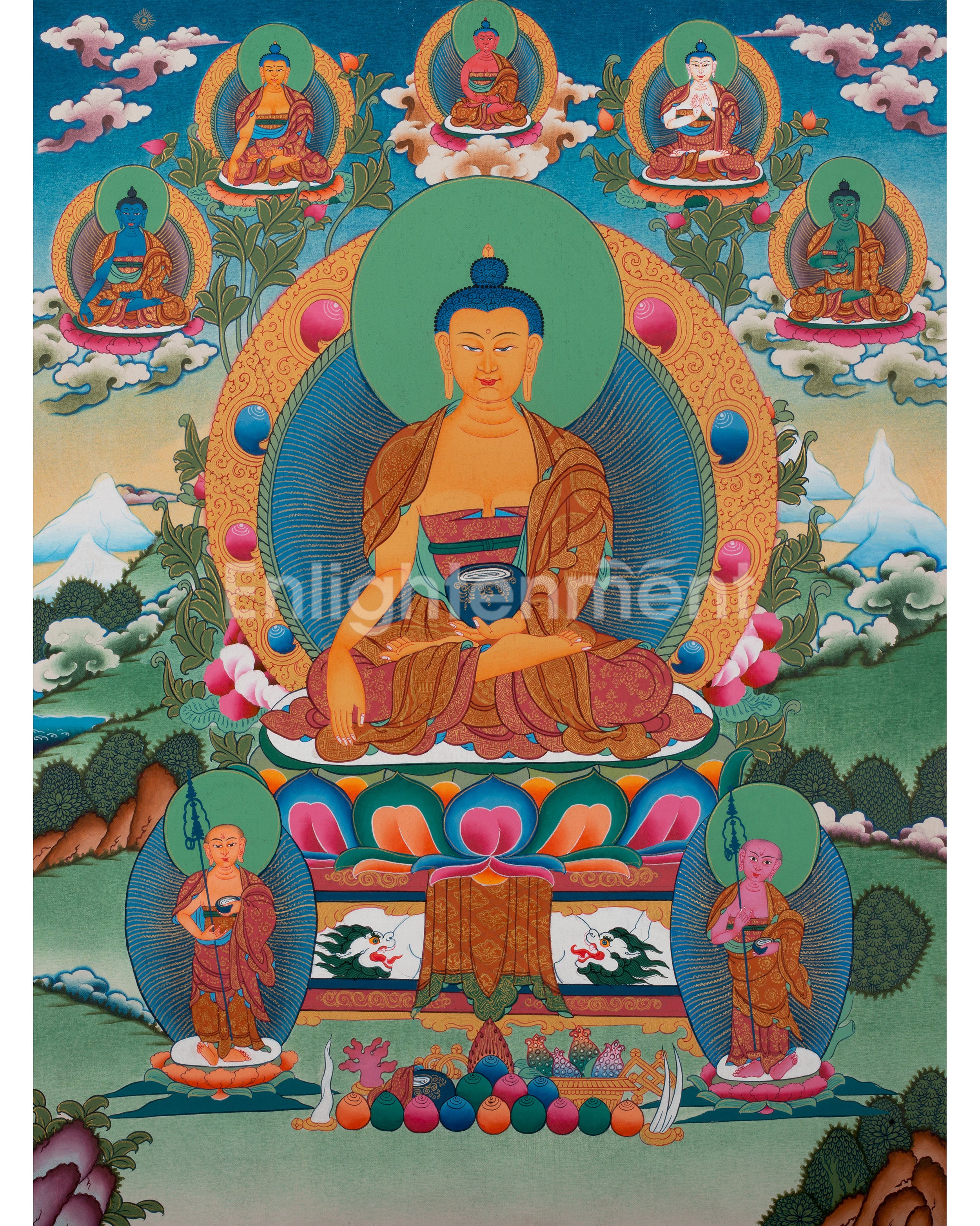 shakyamuni-buddha-with-five-dhyani-buddhas