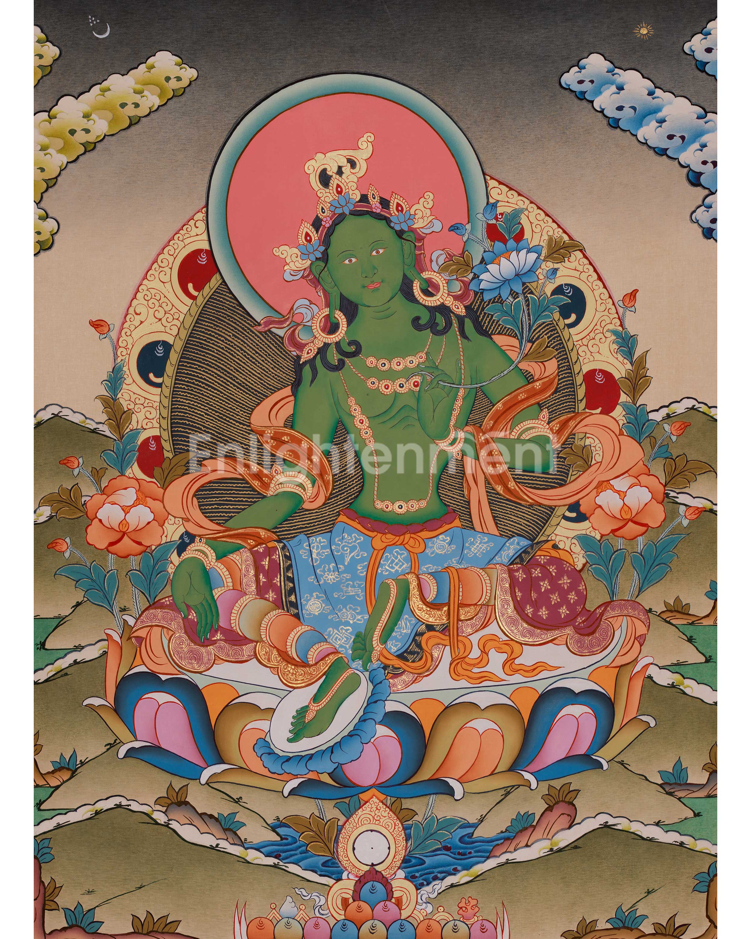 Beautiful Green Tara Thangka | Swift Compassion and Protection Deity