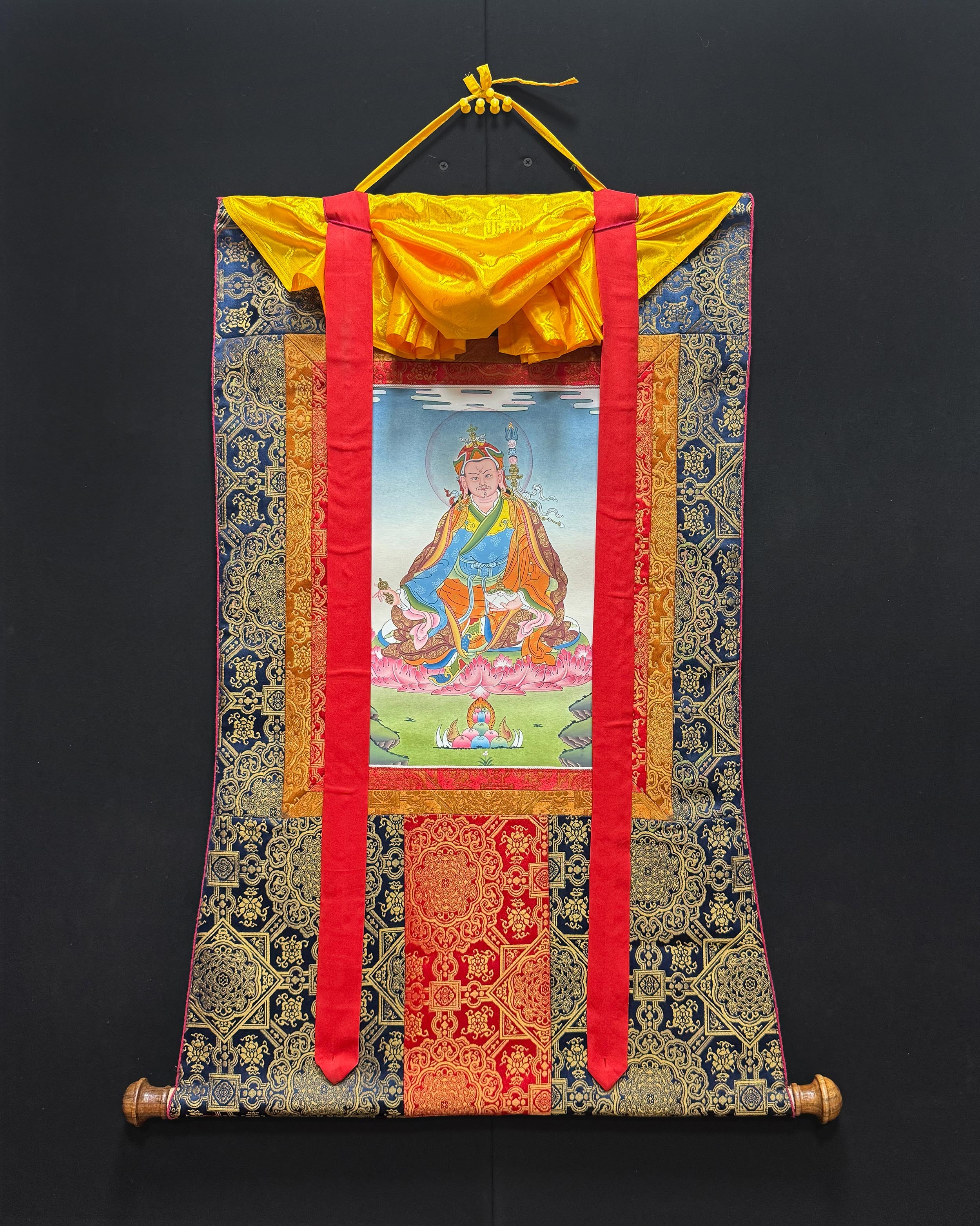 Guru Rinpoche Thangka With Brocade | Embodiment of Profound Wisdom