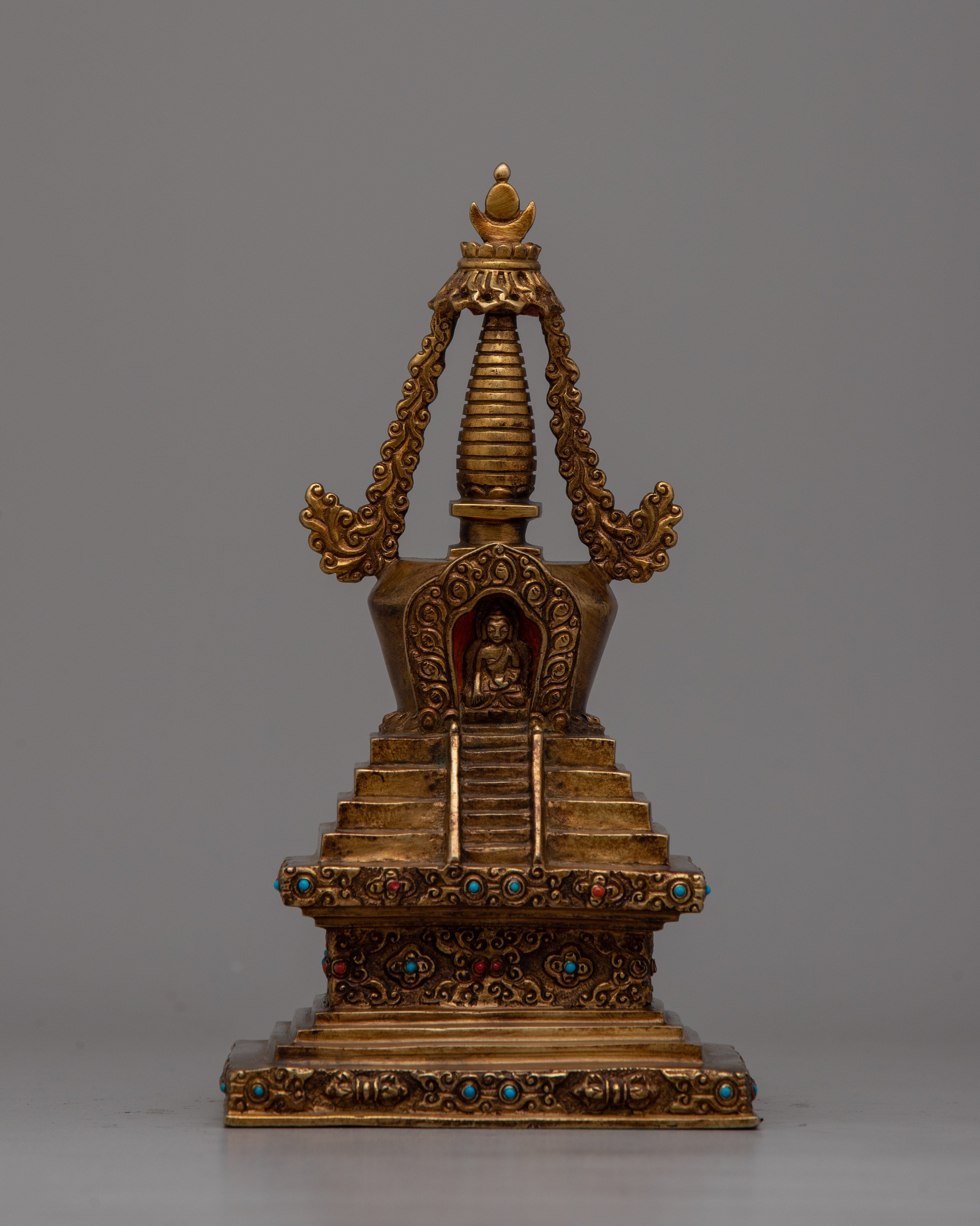 Traditional Copper Tibetan Stupa Statue 