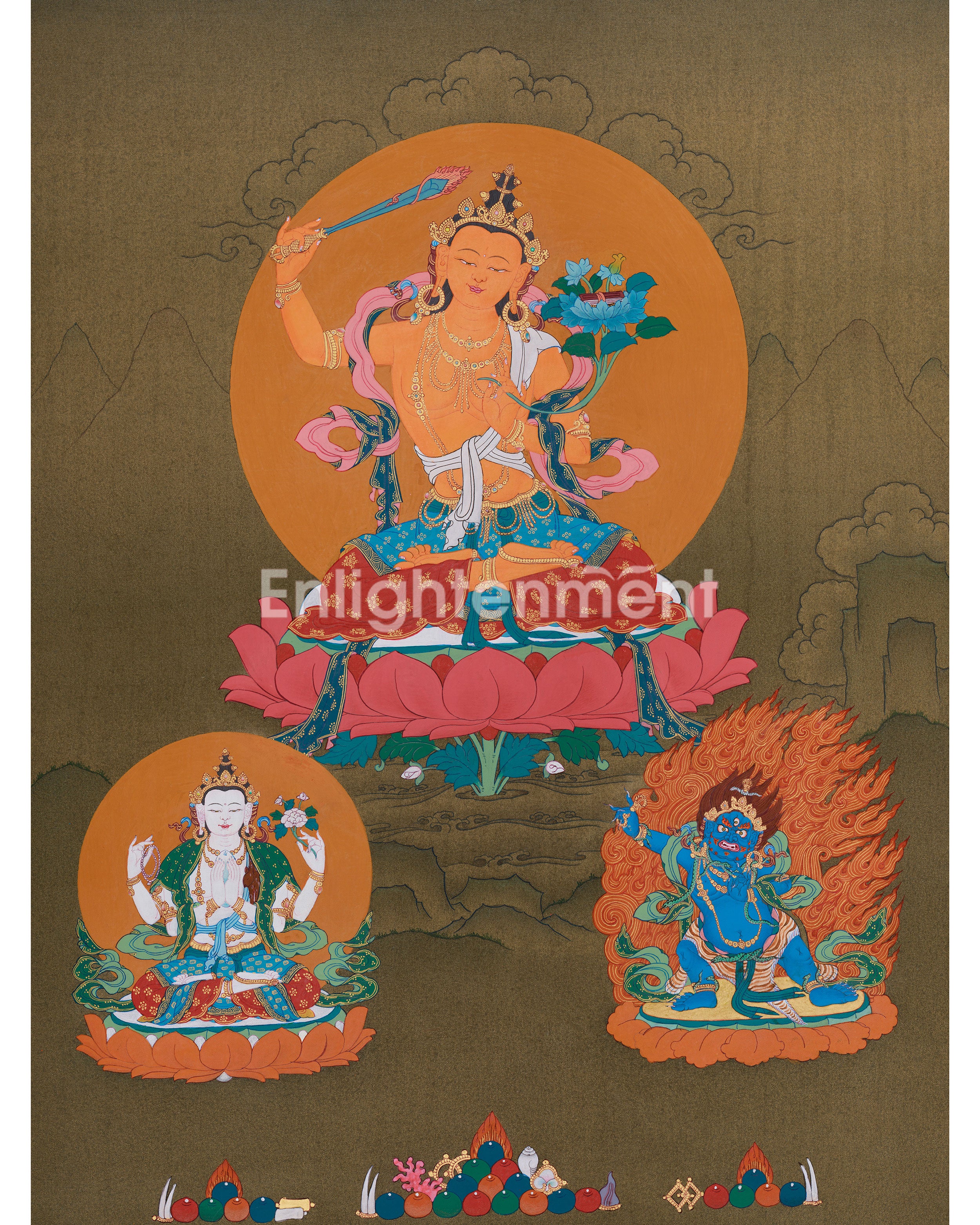 tibetan-buddhist-manjushri-with-chenrezig-and-vajrapani