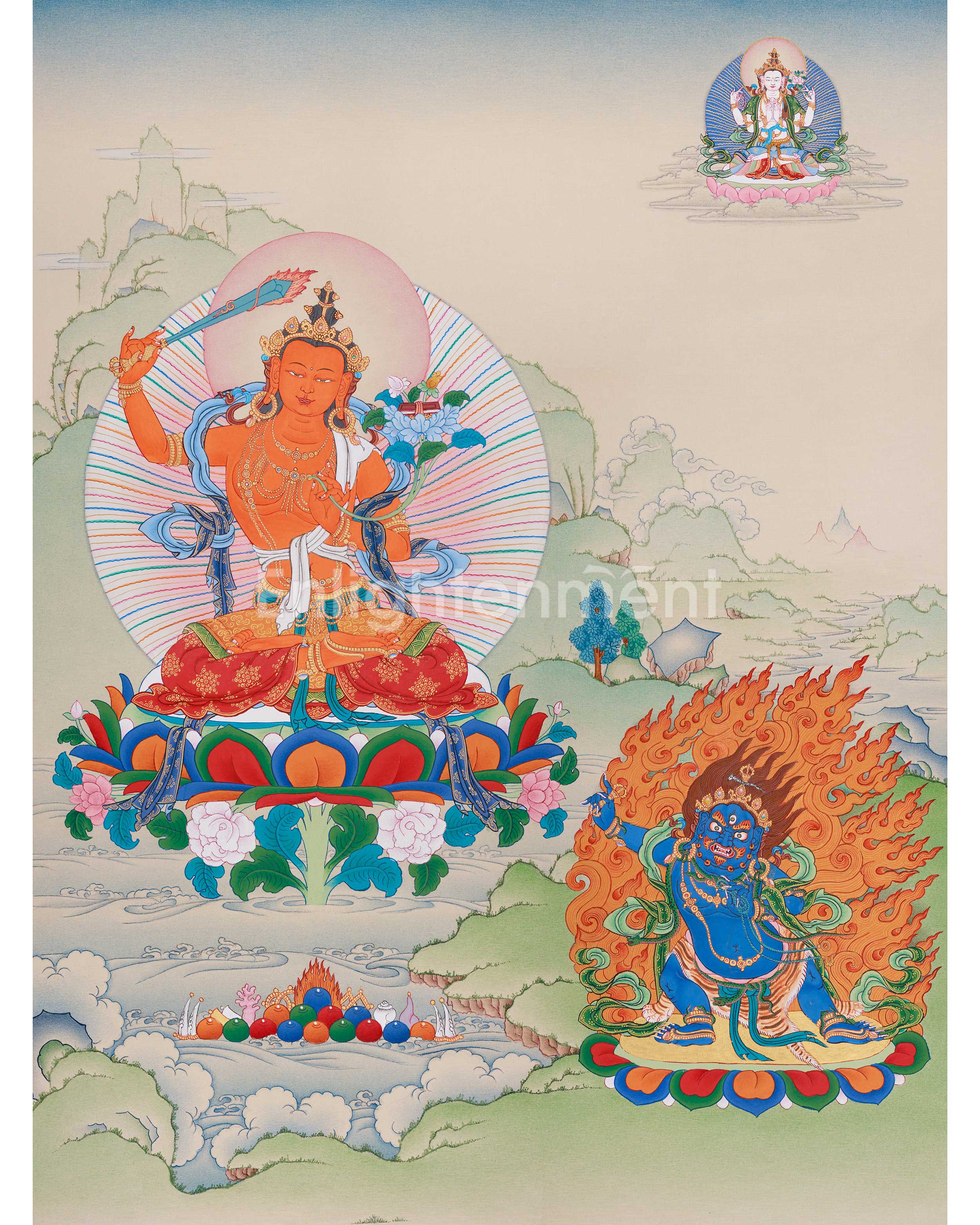 trio-bodhisattva-thangka-manjushri-chenrezig-and-vajrapani