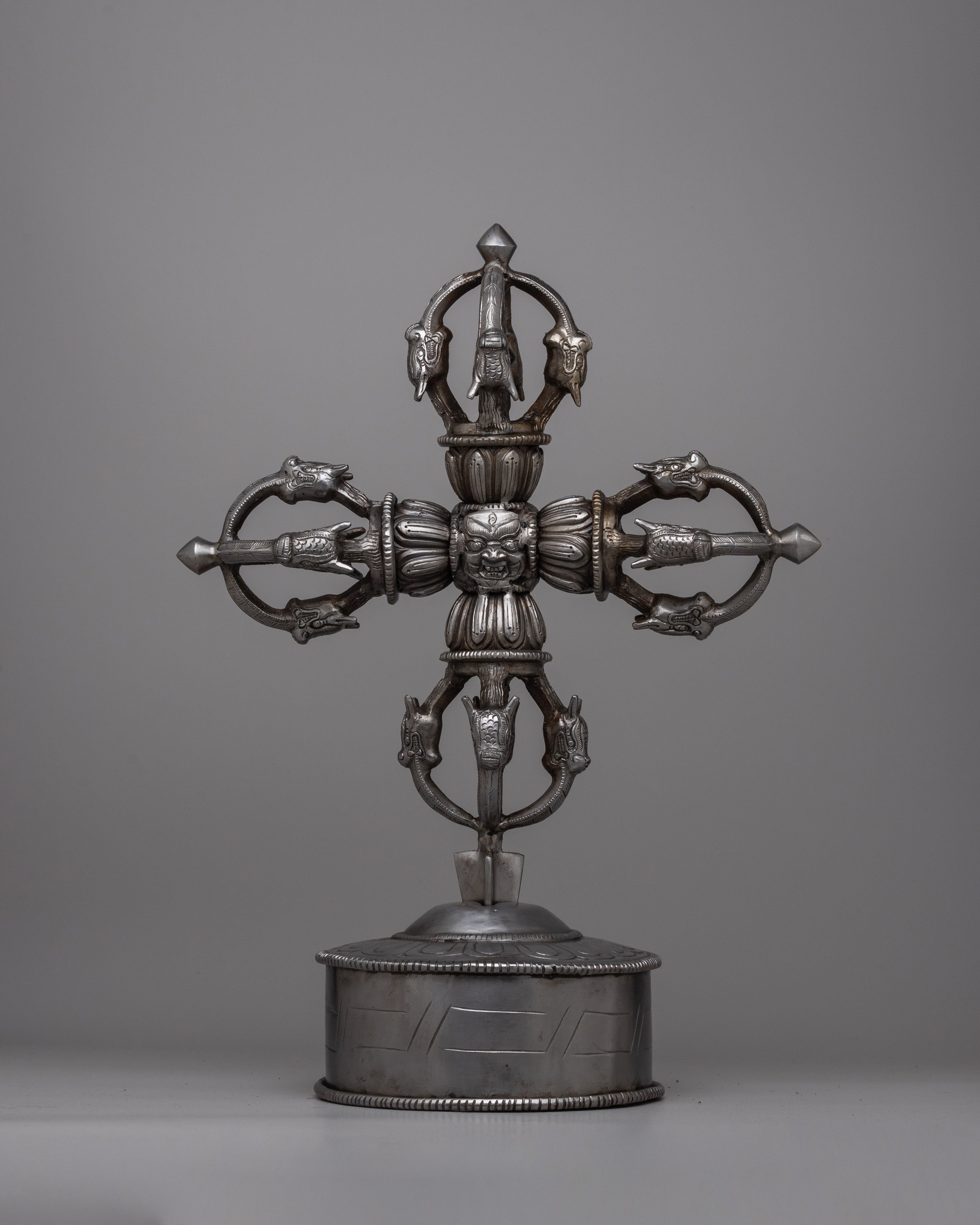 Double Vajra Dorje Tibetan Buddhism Iron Vishwa Vajra With Stand For double-vajra-dorje-tibetan-buddhism-iron-vishwa-vajra-with-stand-for