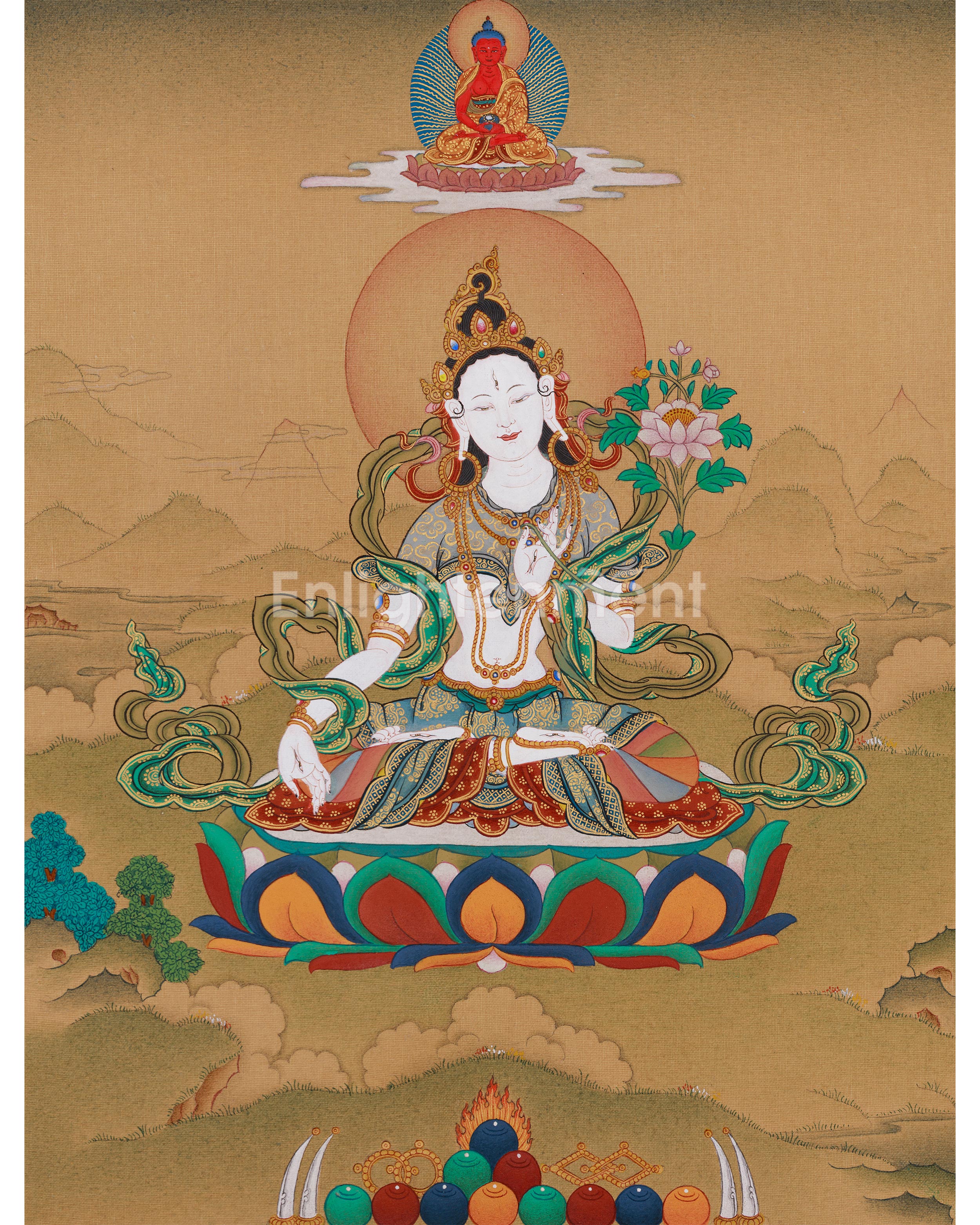 white-tara-with-amitabha-buddha-thangka