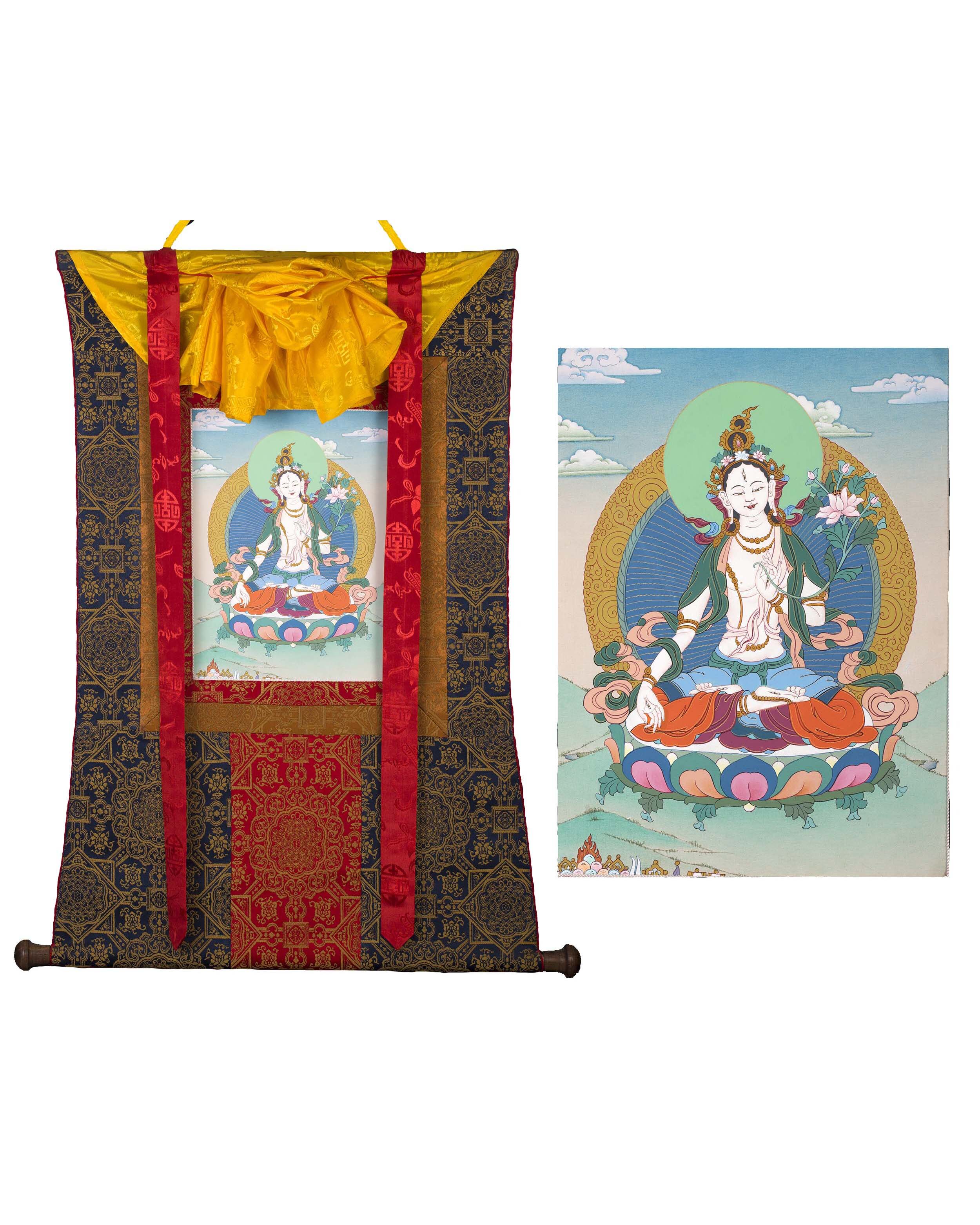 Mother White Tara | Brocade Thangka Art | Buddhist Deity