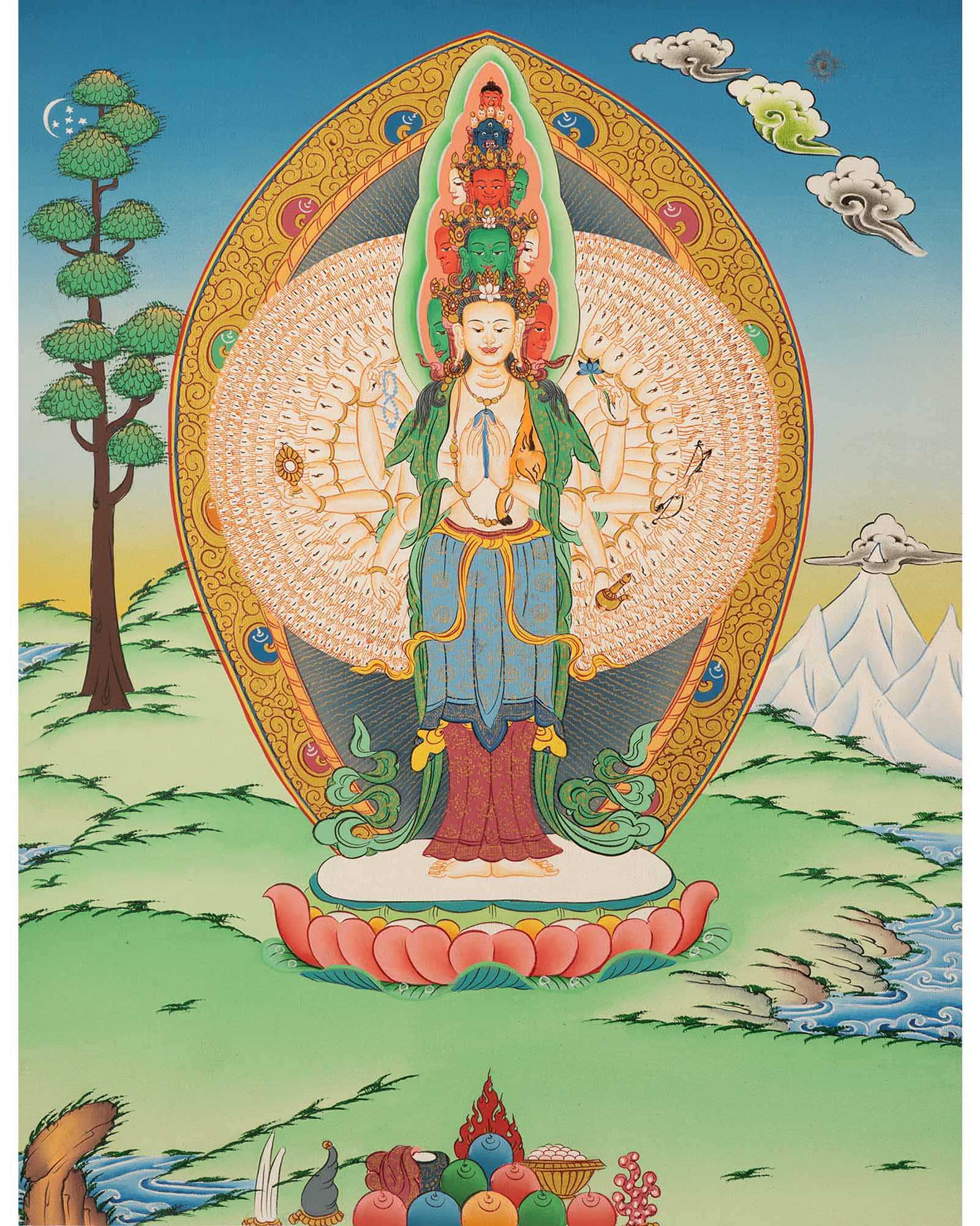 1000 Armed Avalokiteshvara Thangka | Traditional Tibetan Buddhist Painting