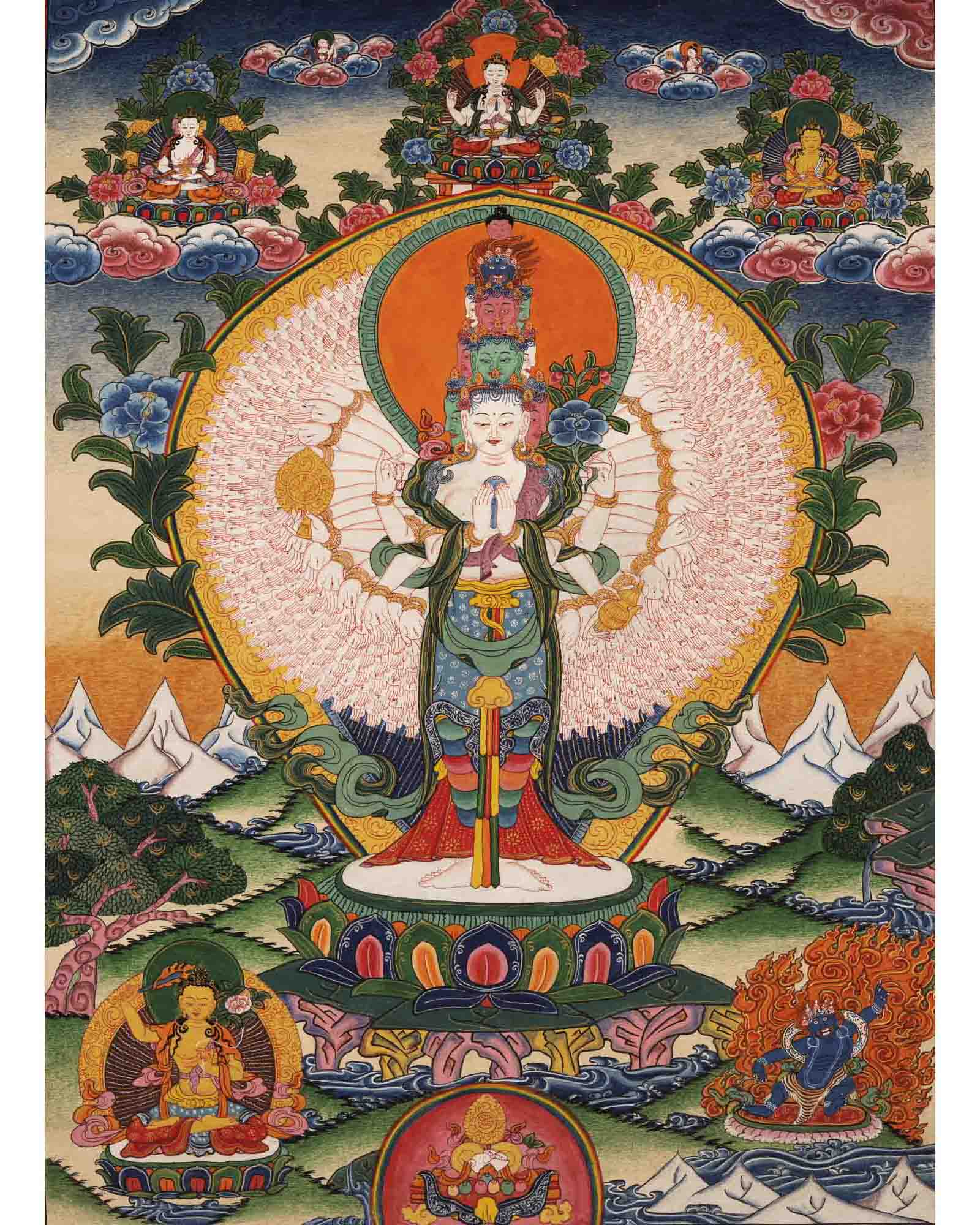 1000 Armed Avalokiteshvara Thangka | Traditional Tibetan Painting