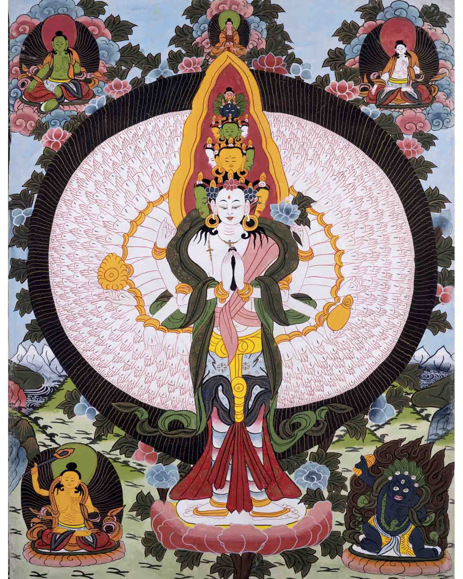 1000 Armed Avalokiteshvara | Traditional Tibetan Thangka | Wall Decors