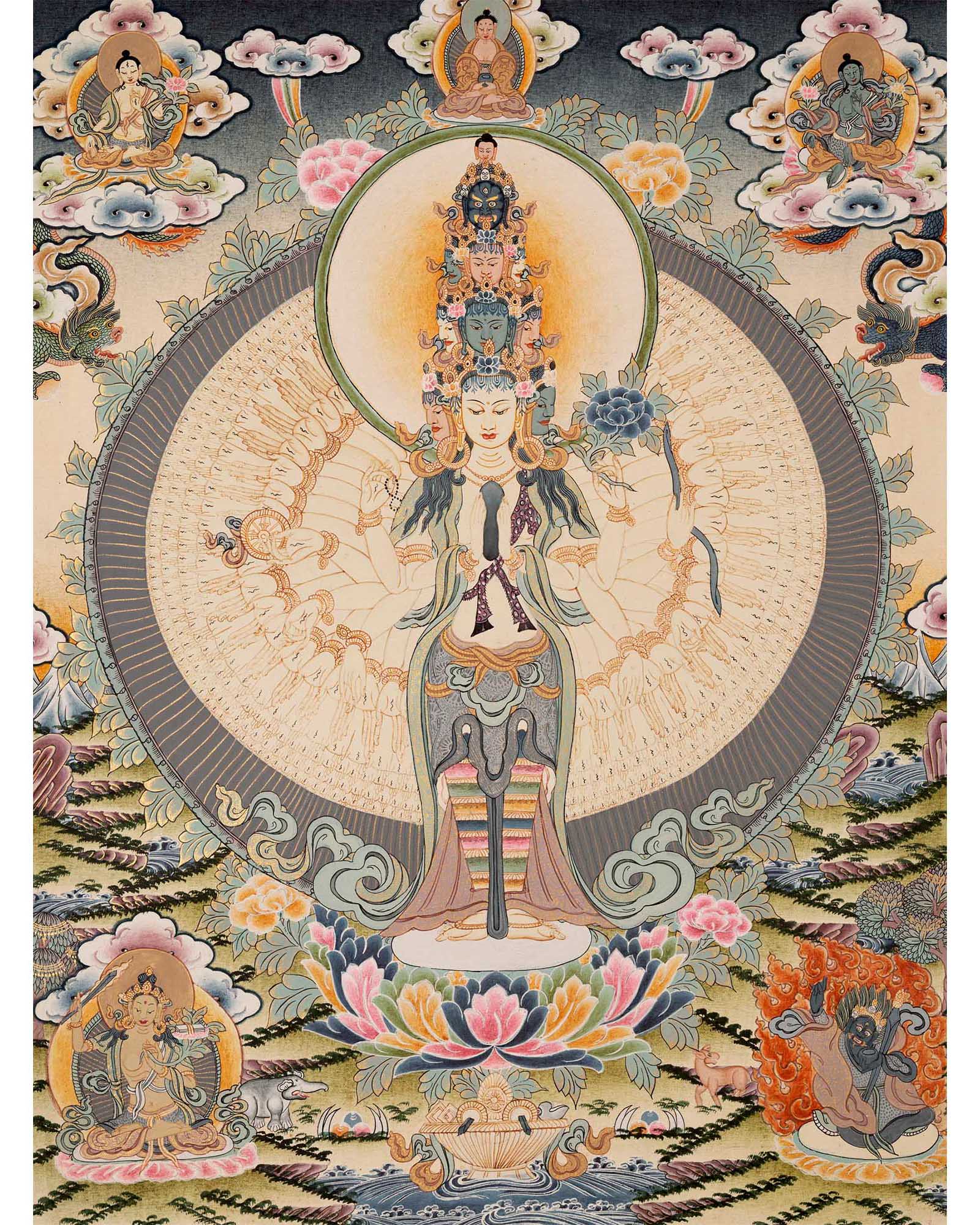 1000 Armed Avalokiteshvara | Chenresig Thangka | Religious Artwork