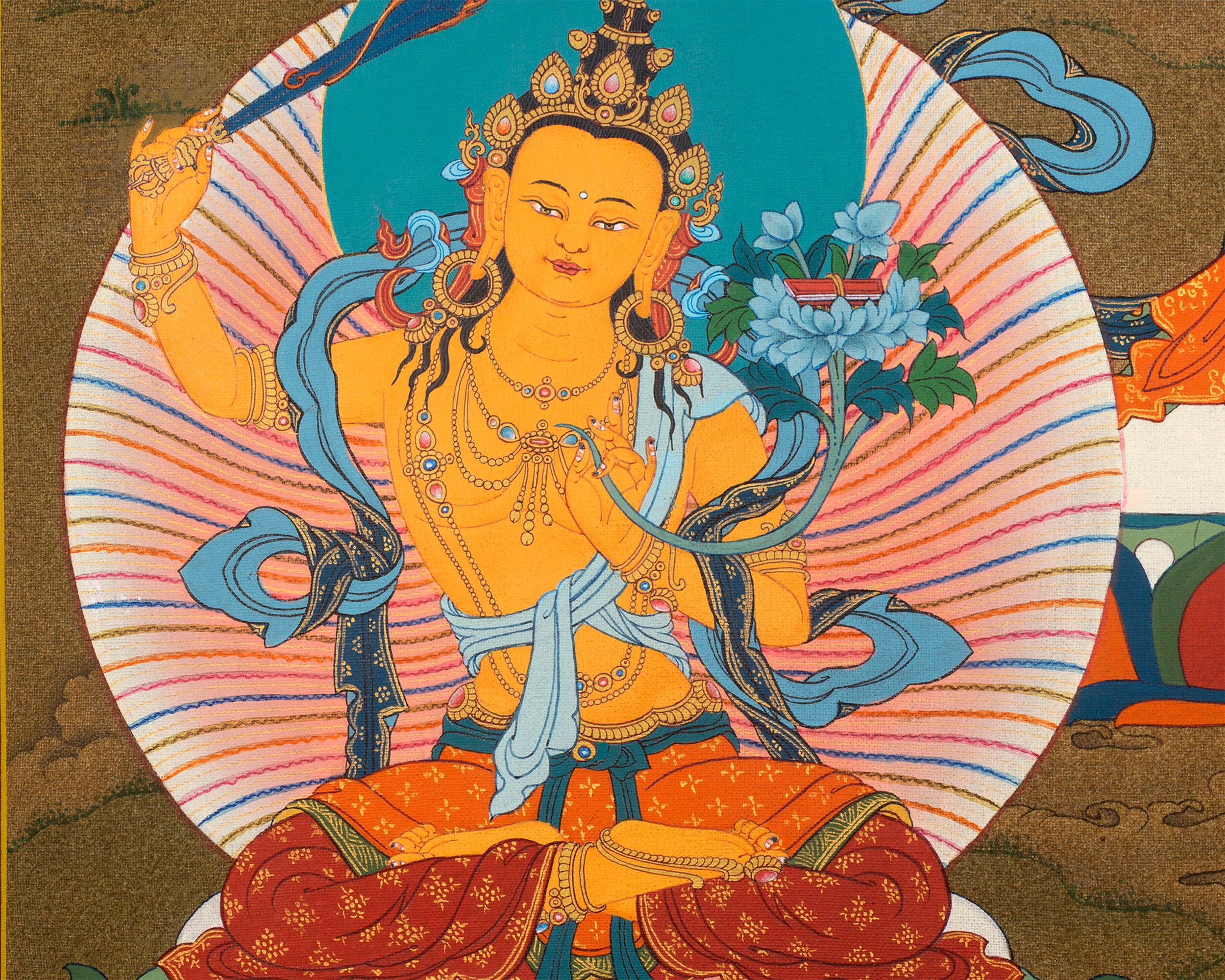 Avalokiteshvara, Manjushri & Vajrapani Thangka (includes Brocade) , 1000 Armed Chenrezig, Tibetan Buddhist Art