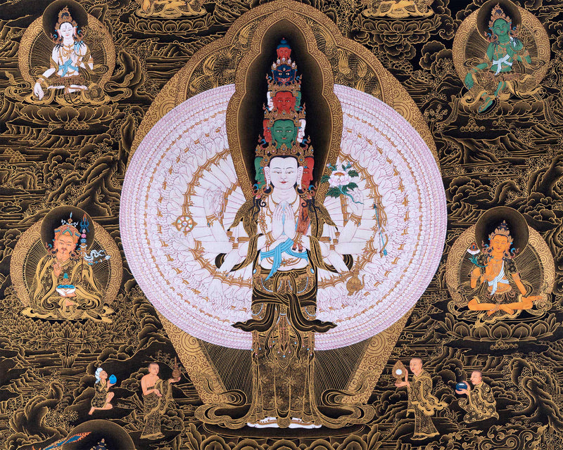 1000 armed Avalokiteshvara with Bodhisattva Thangka | Tibetan Art Prints