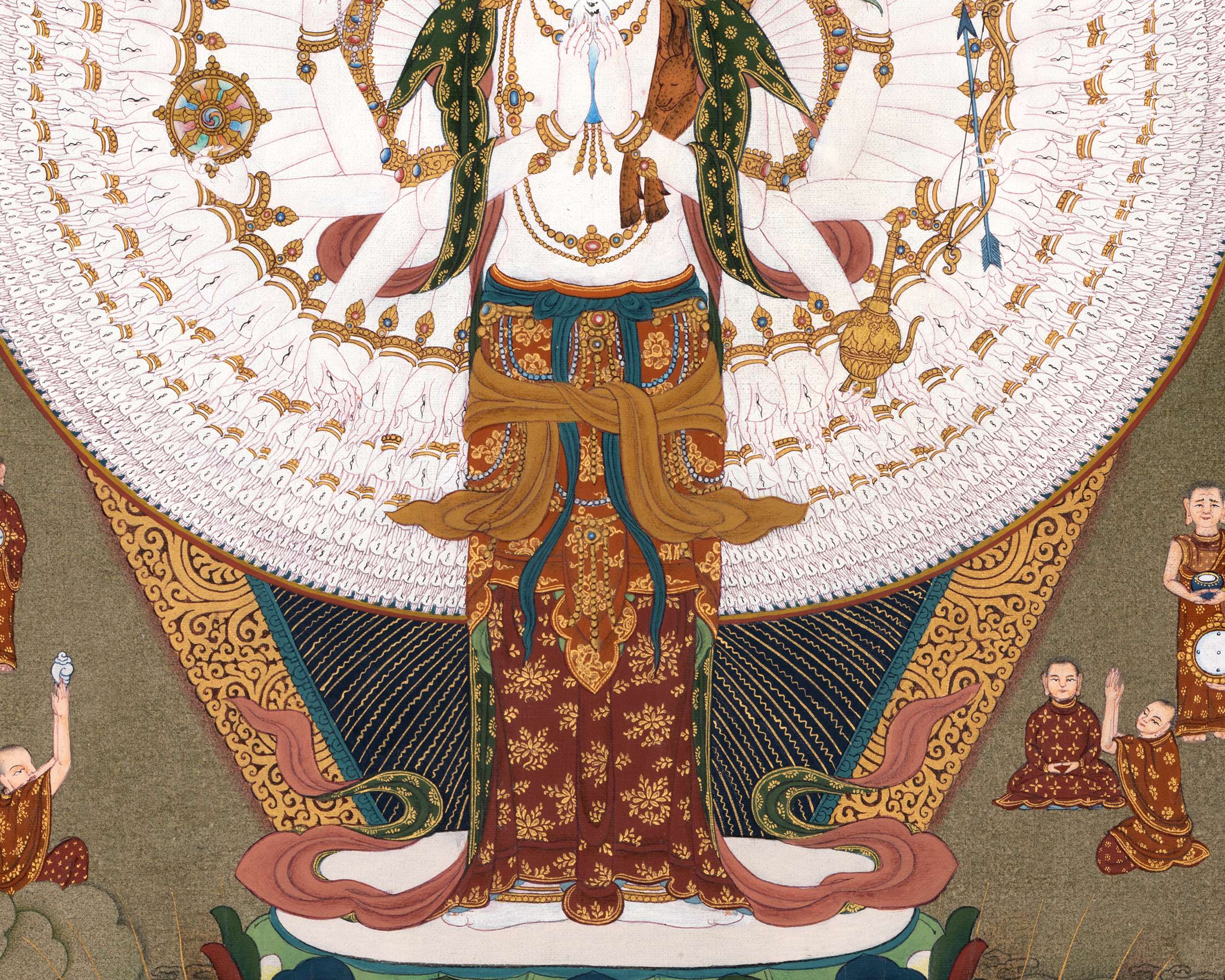 1000 Armed Chenrezig With Buddha and Bodhisattva | Avalokiteshvara Thangka Painting